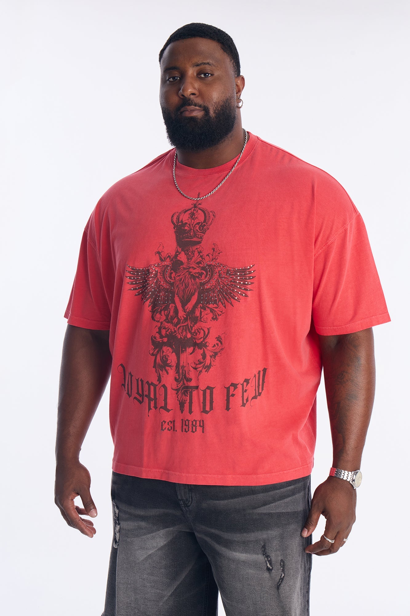 Loyal To Few Rhinestone Oversized Short Sleeve Tee - Red