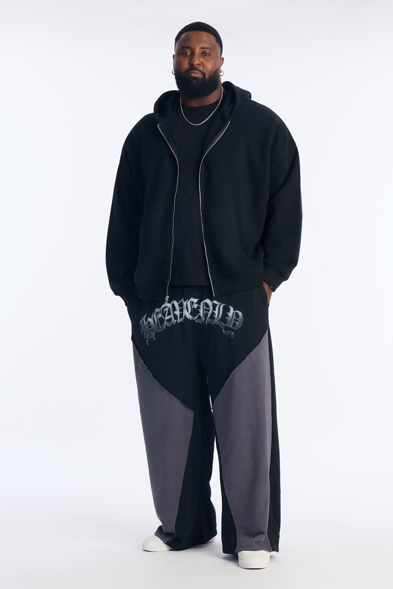 Heavenly Paneled Wide Leg Sweatpants - Black