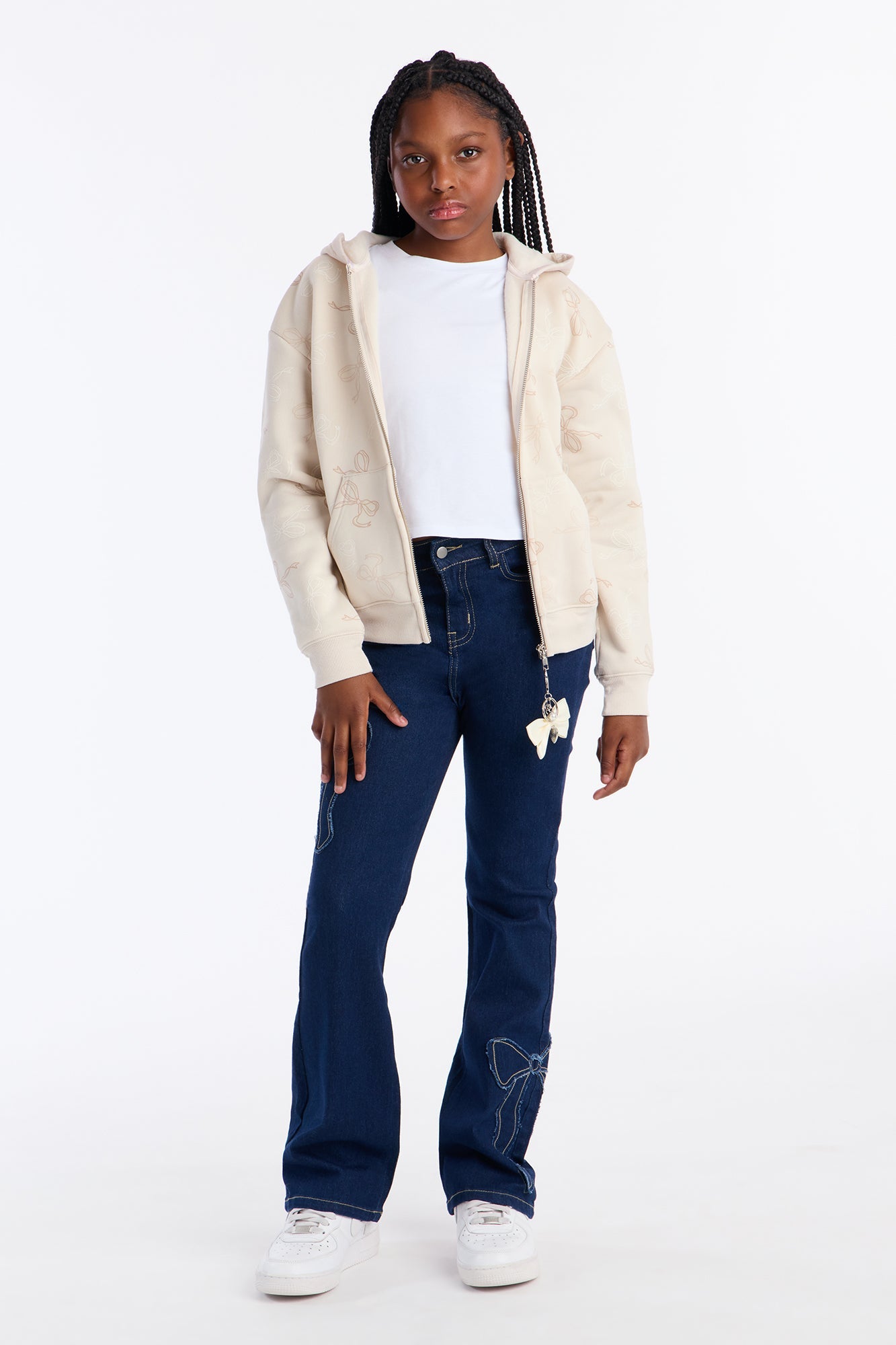 Mini Super Sweet Front/Back Zip Hoodie - Beige