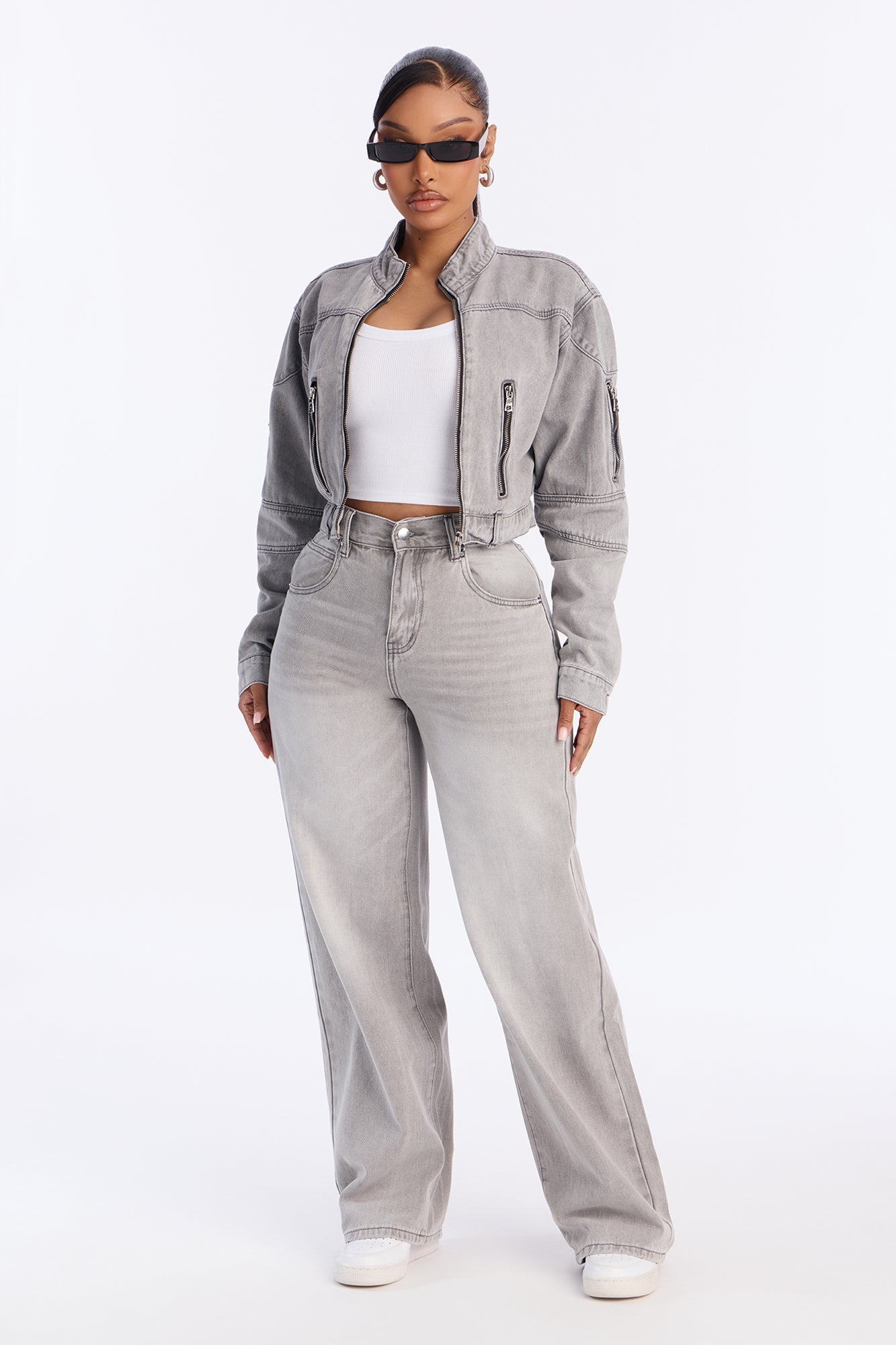 Lone Rider Cropped Moto Jacket - Grey