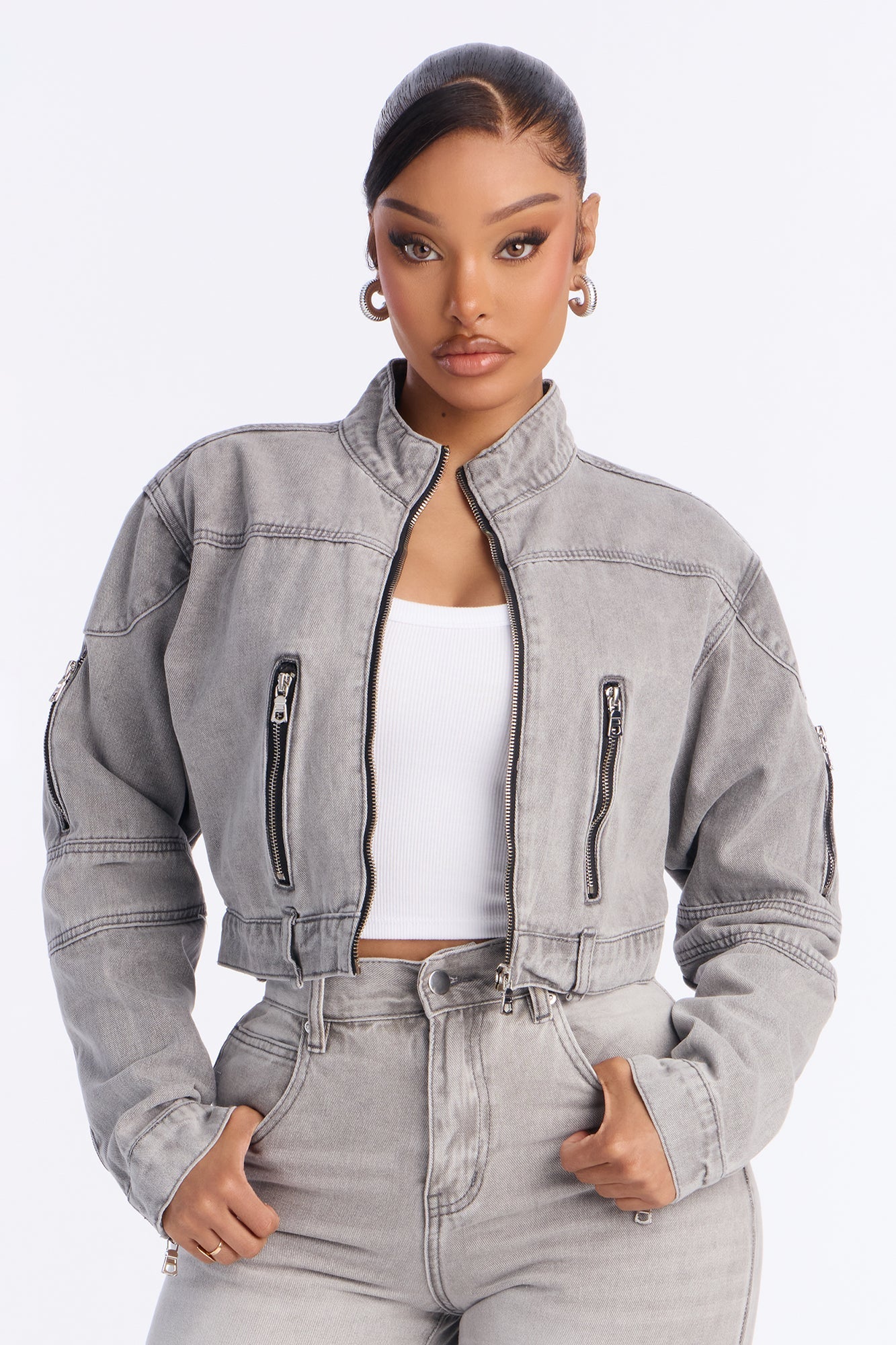 Lone Rider Cropped Moto Jacket - Grey