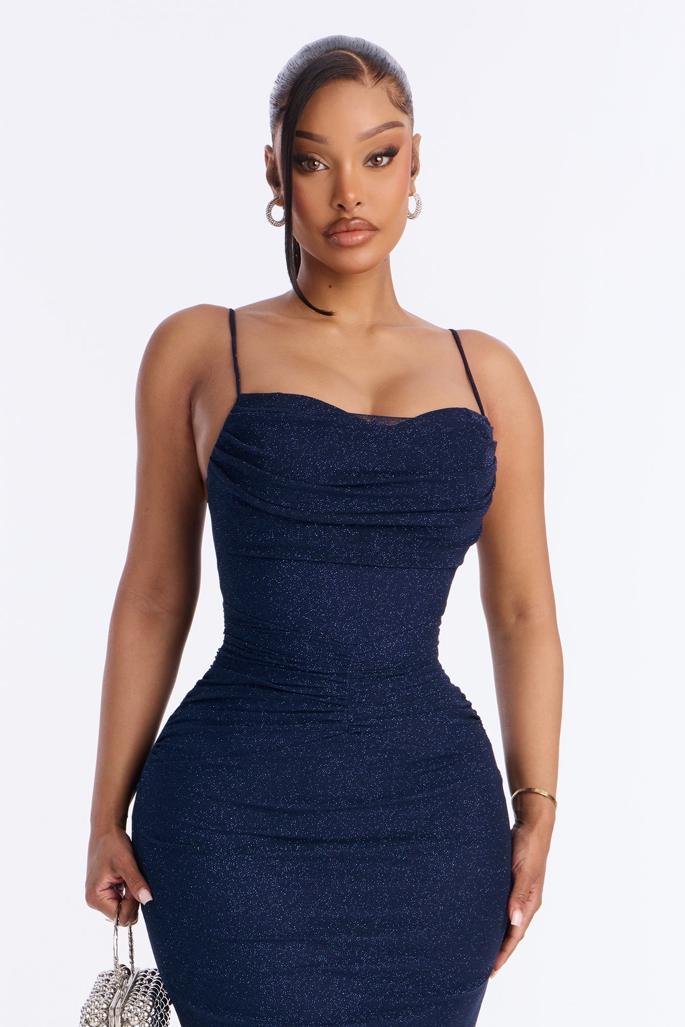 Jamie Glitter Mesh Midi Dress - Navy