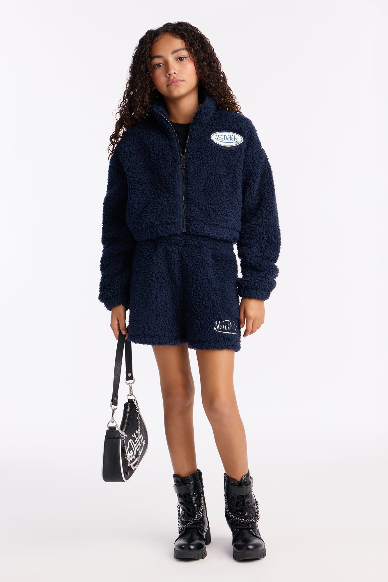 Mini Von Dutch Spread Your Wings Sherpa Jacket - Navy