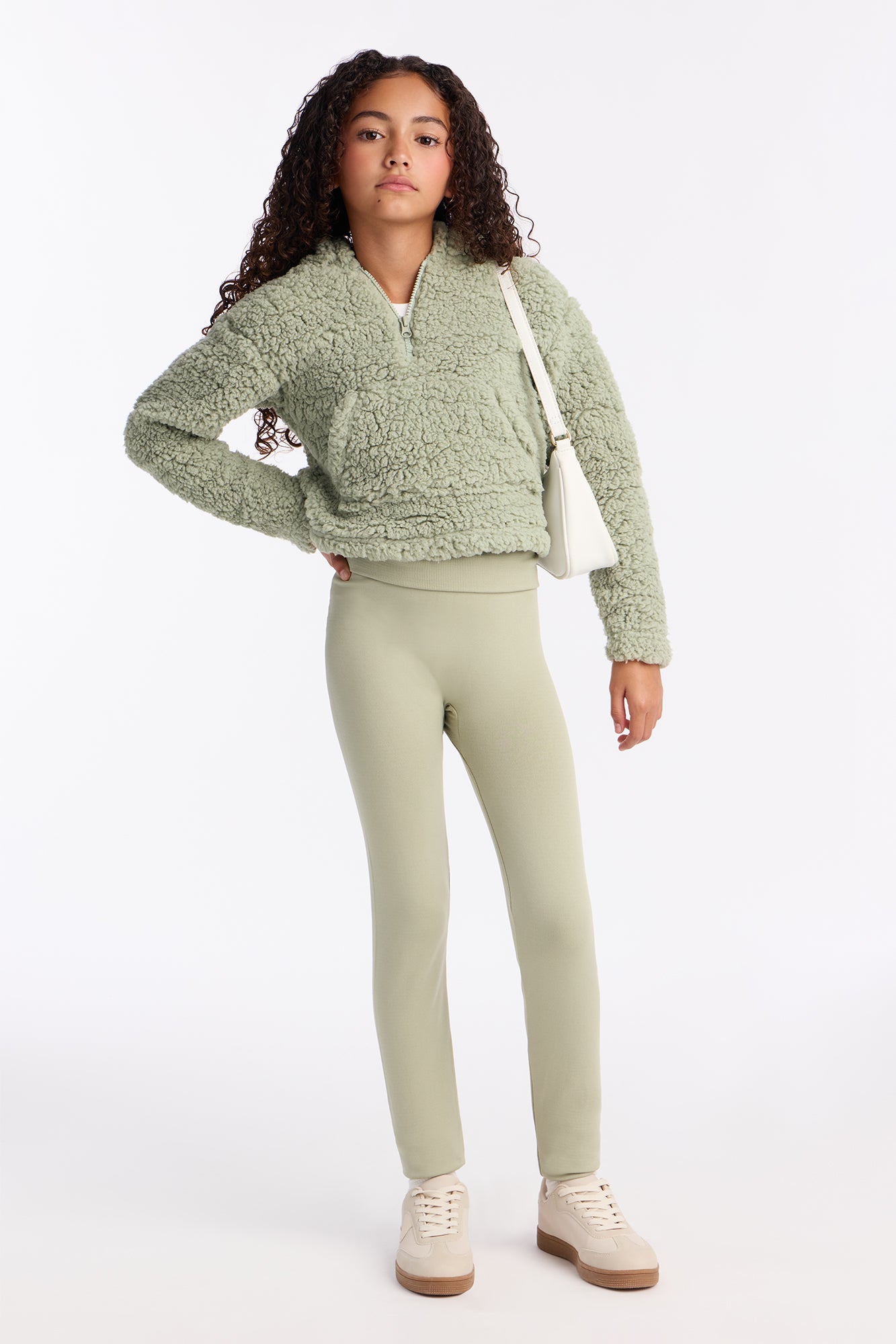 Mini Solid Sherpa Fleece Lined Legging Set II - Sage