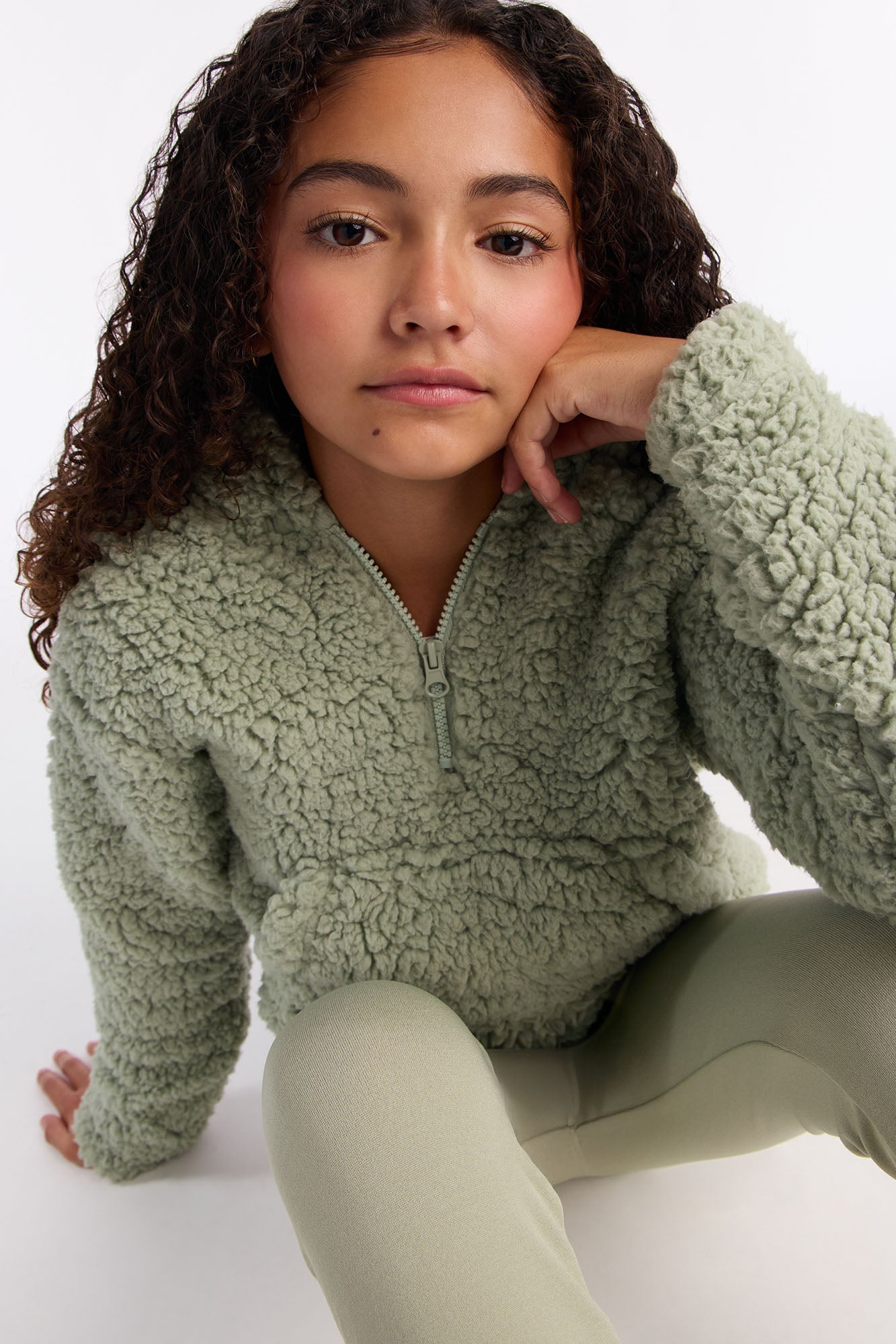 Mini Solid Sherpa Fleece Lined Legging Set II - Sage