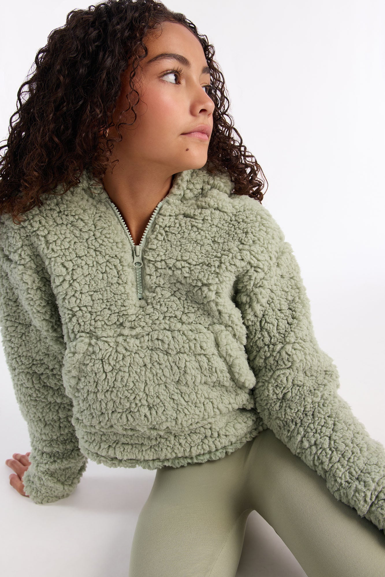 Mini Solid Sherpa Fleece Lined Legging Set II - Sage