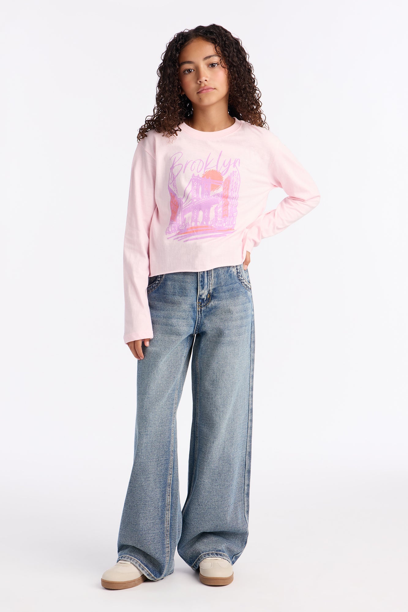 Mini Brooklyn Born Long Sleeve Tee - Light Pink