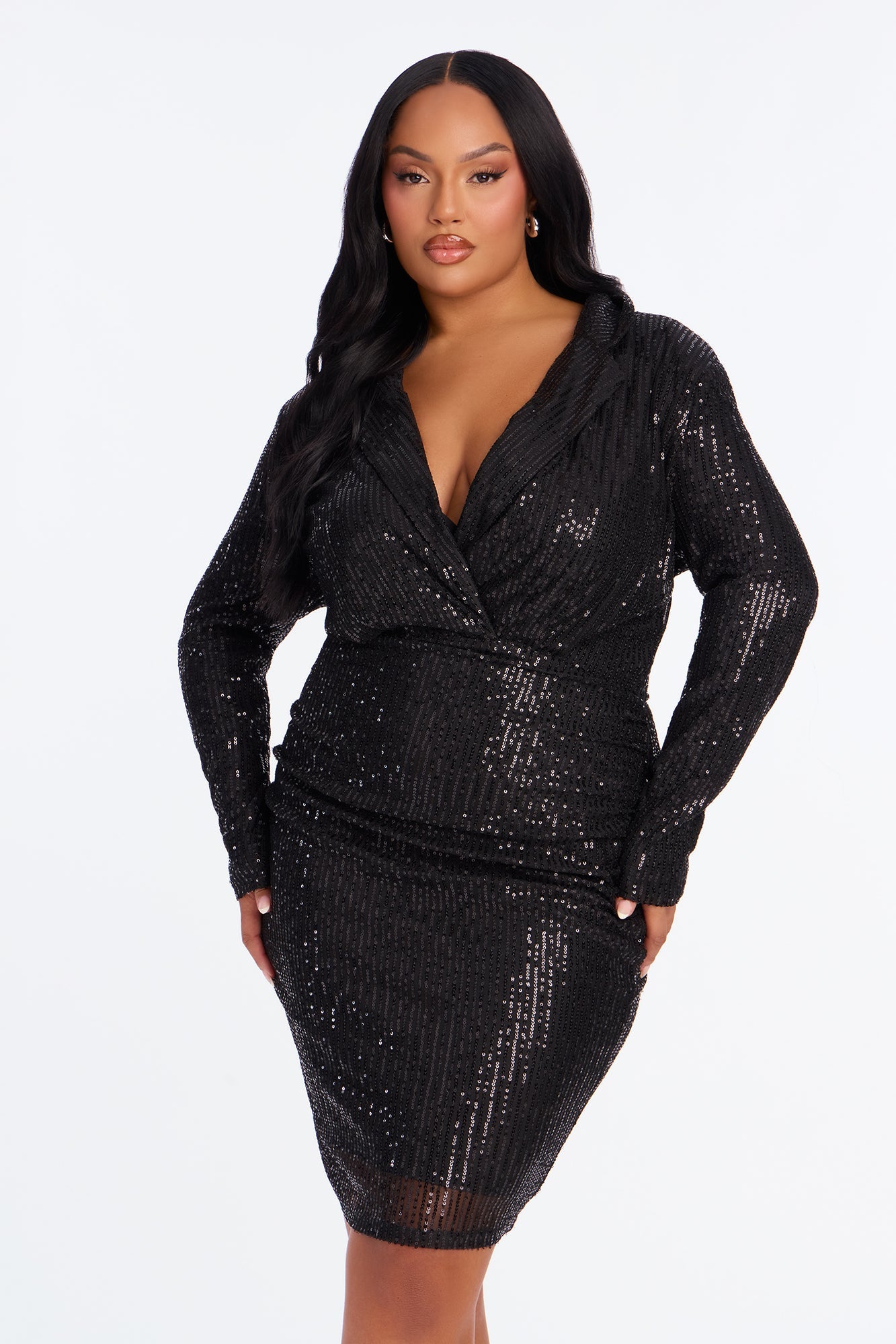 Under The City Lights Sequin Midi Dress - Black