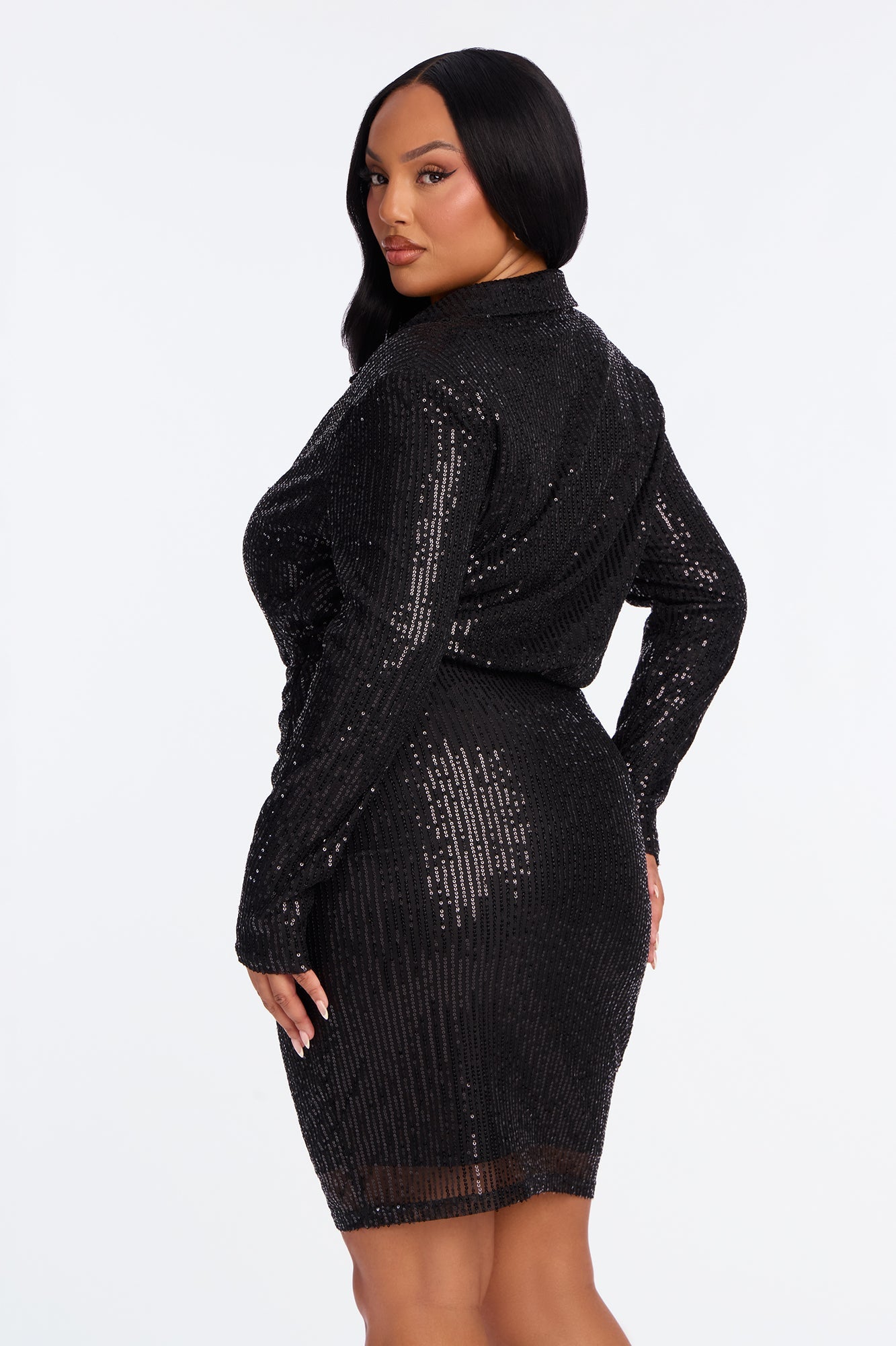Under The City Lights Sequin Midi Dress - Black