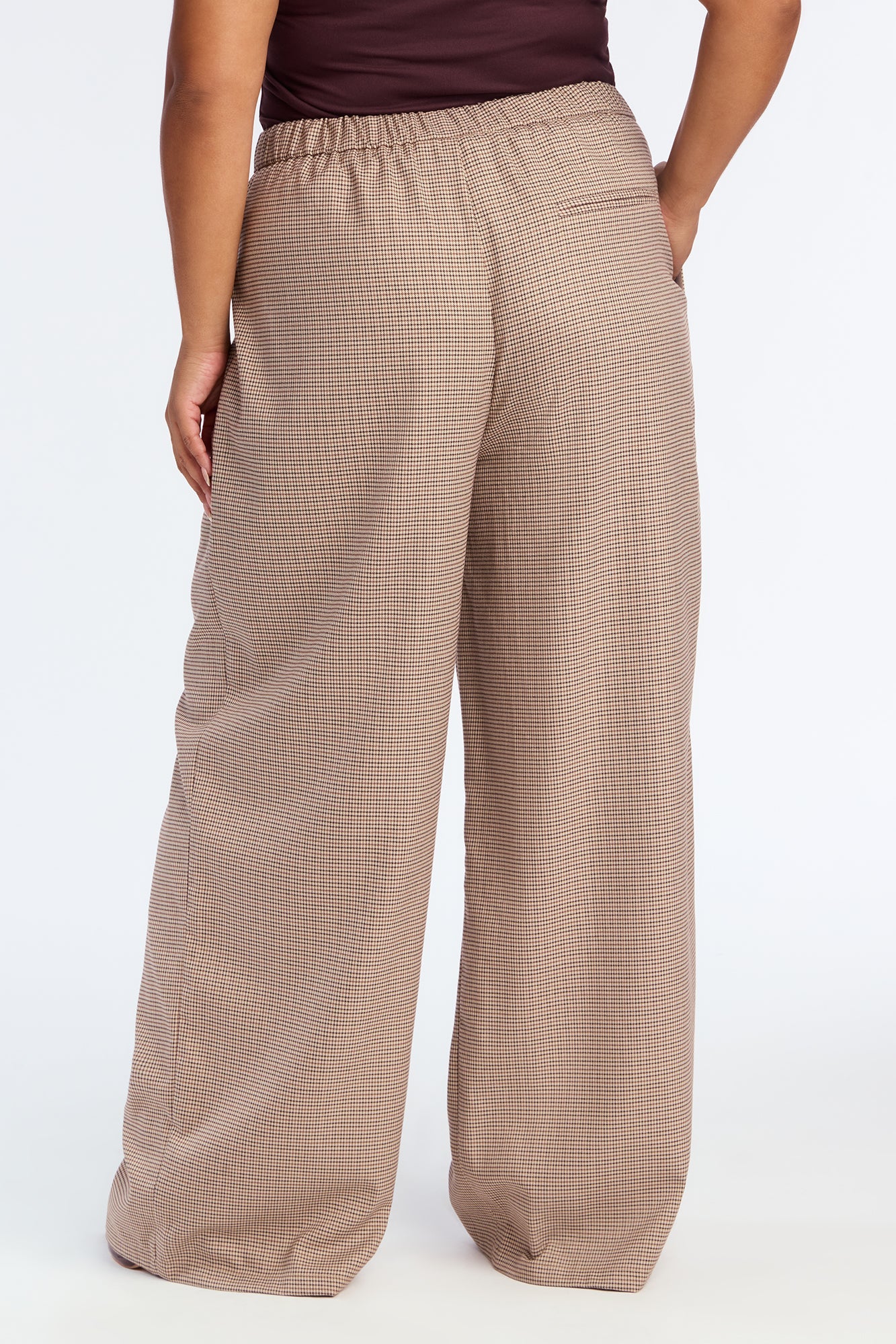 Biggest Accomplishment Houndstooth Wide Leg Trouser Pant 33″ - Brown/combo