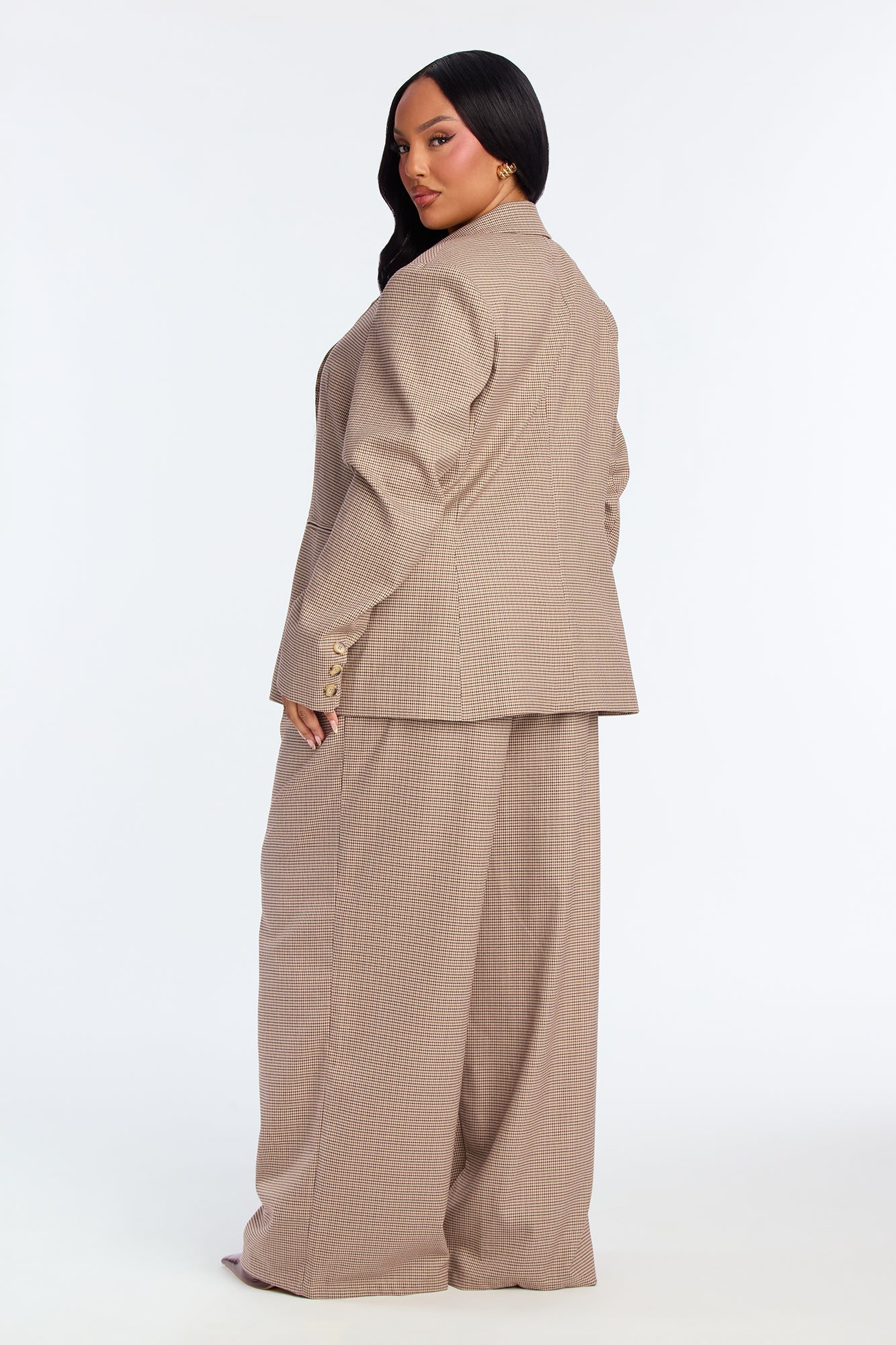 Biggest Accomplishment Houndstooth Wide Leg Trouser Pant 33″ - Brown/combo