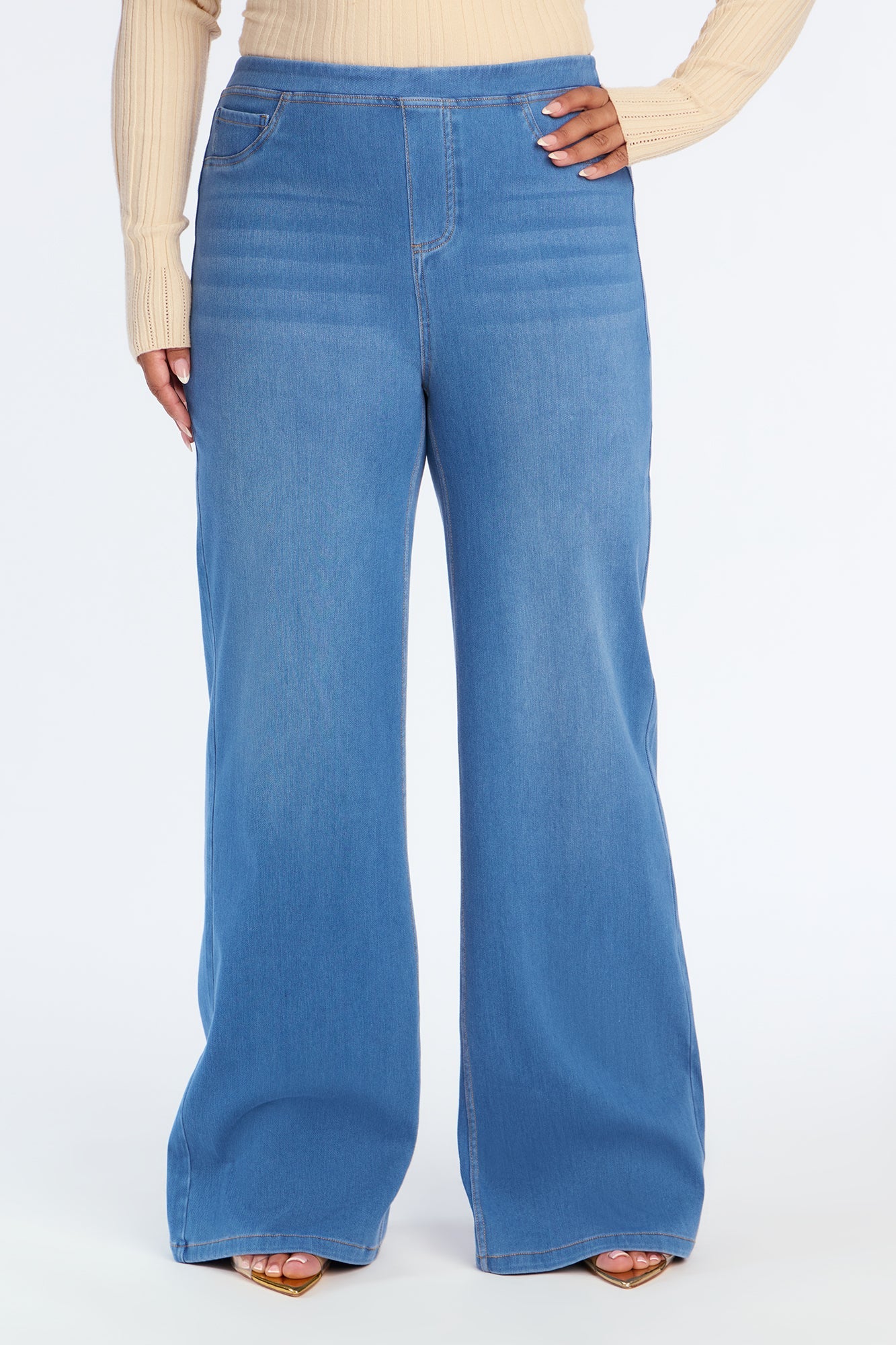 Amber Knit Wide Leg Pant 33″ - Medium Wash