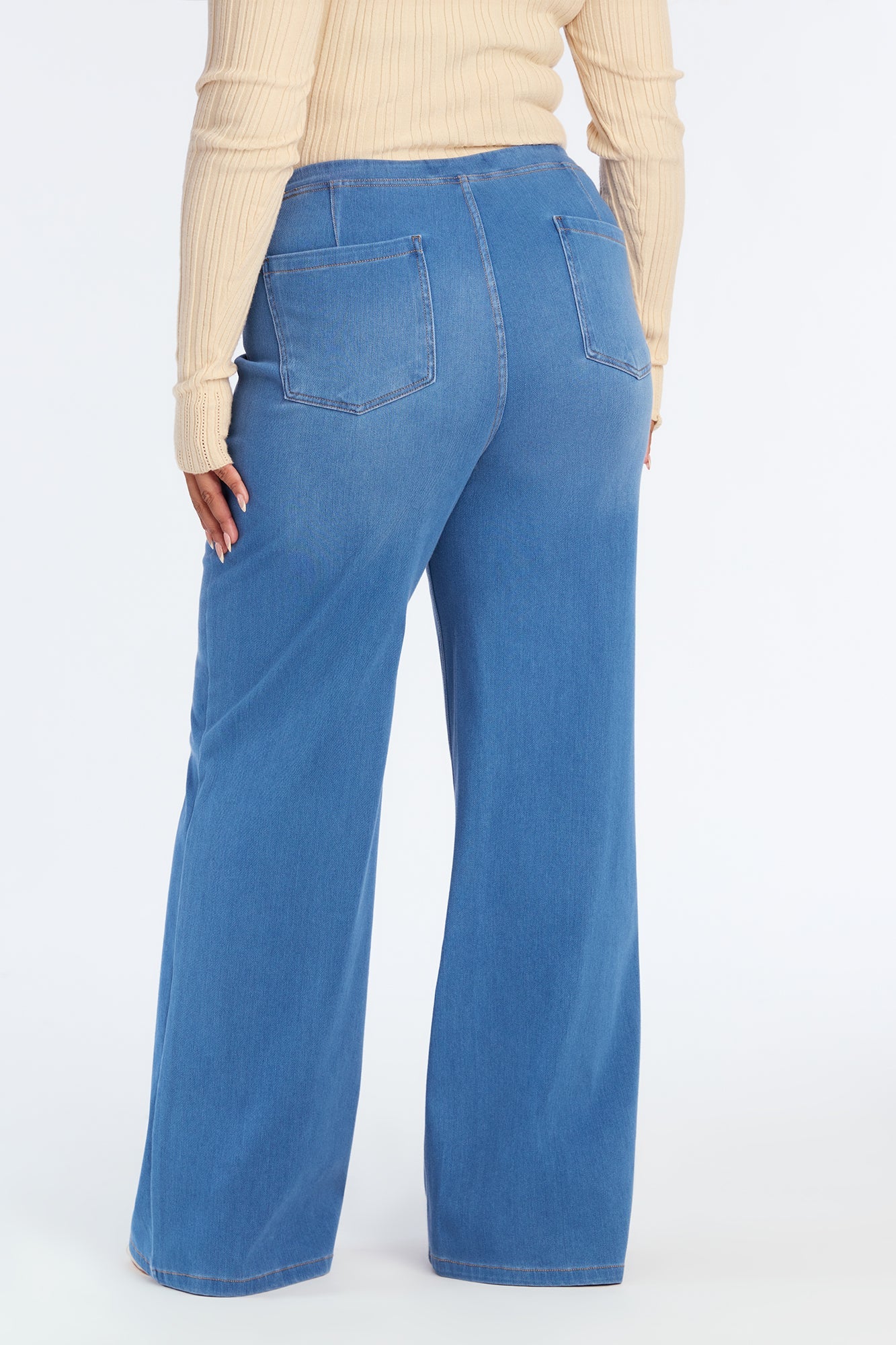 Amber Knit Wide Leg Pant 33″ - Medium Wash
