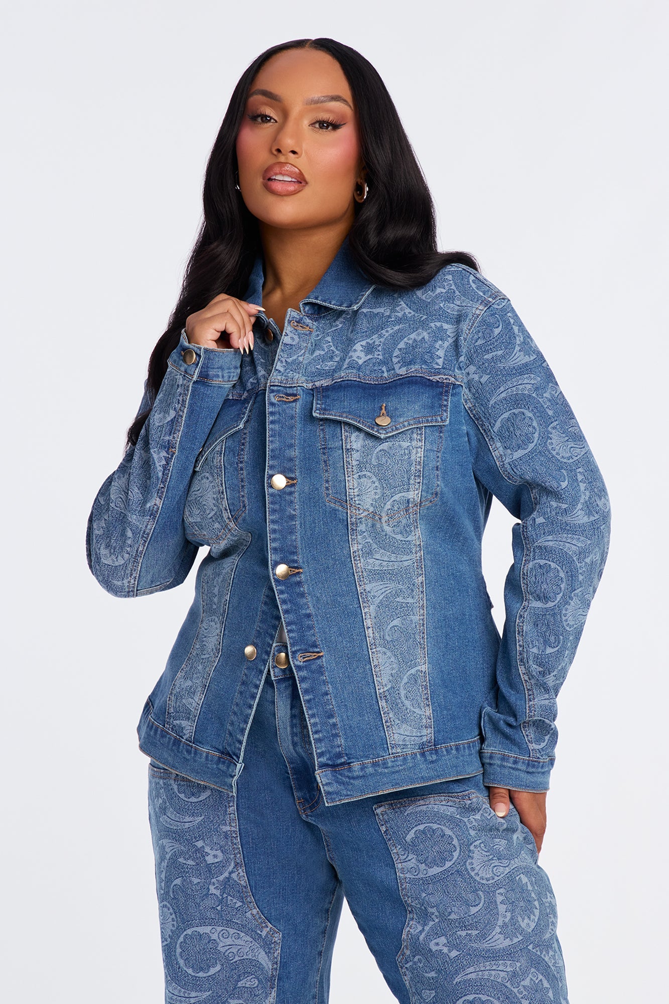 Presley Fitted Denim Pant Set - Medium Wash