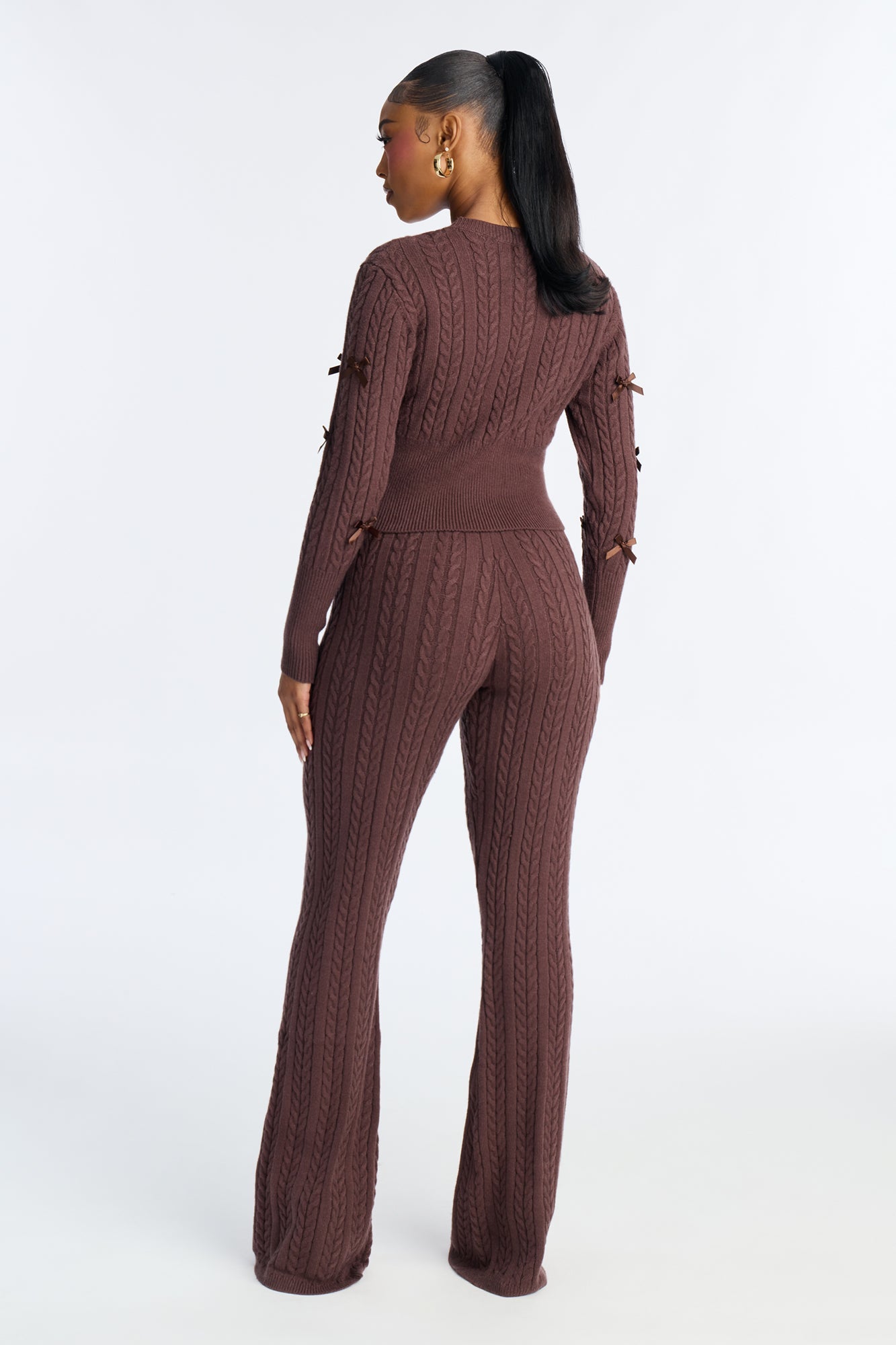 Bethany Bow Sweater Pant Set - Chocolate