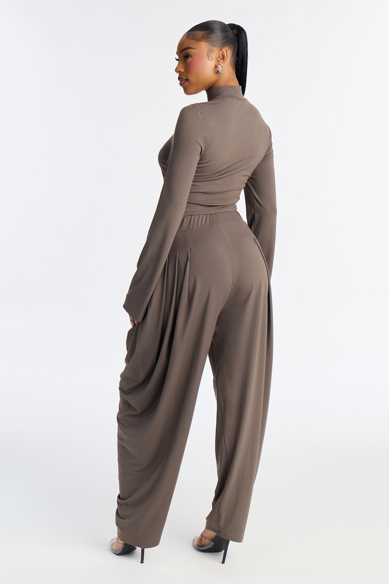 Jenny Mock Neck Balloon Leg Pant Set - Grey