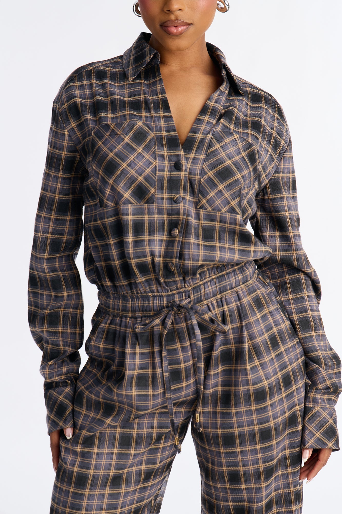 Carly Flannel Plaid Jumpsuit - Black/combo