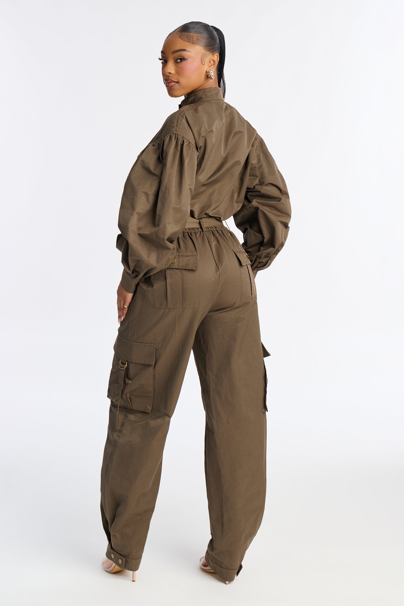 Urban Ranger Tie Waist Cargo Straight Leg Jumpsuit - Olive