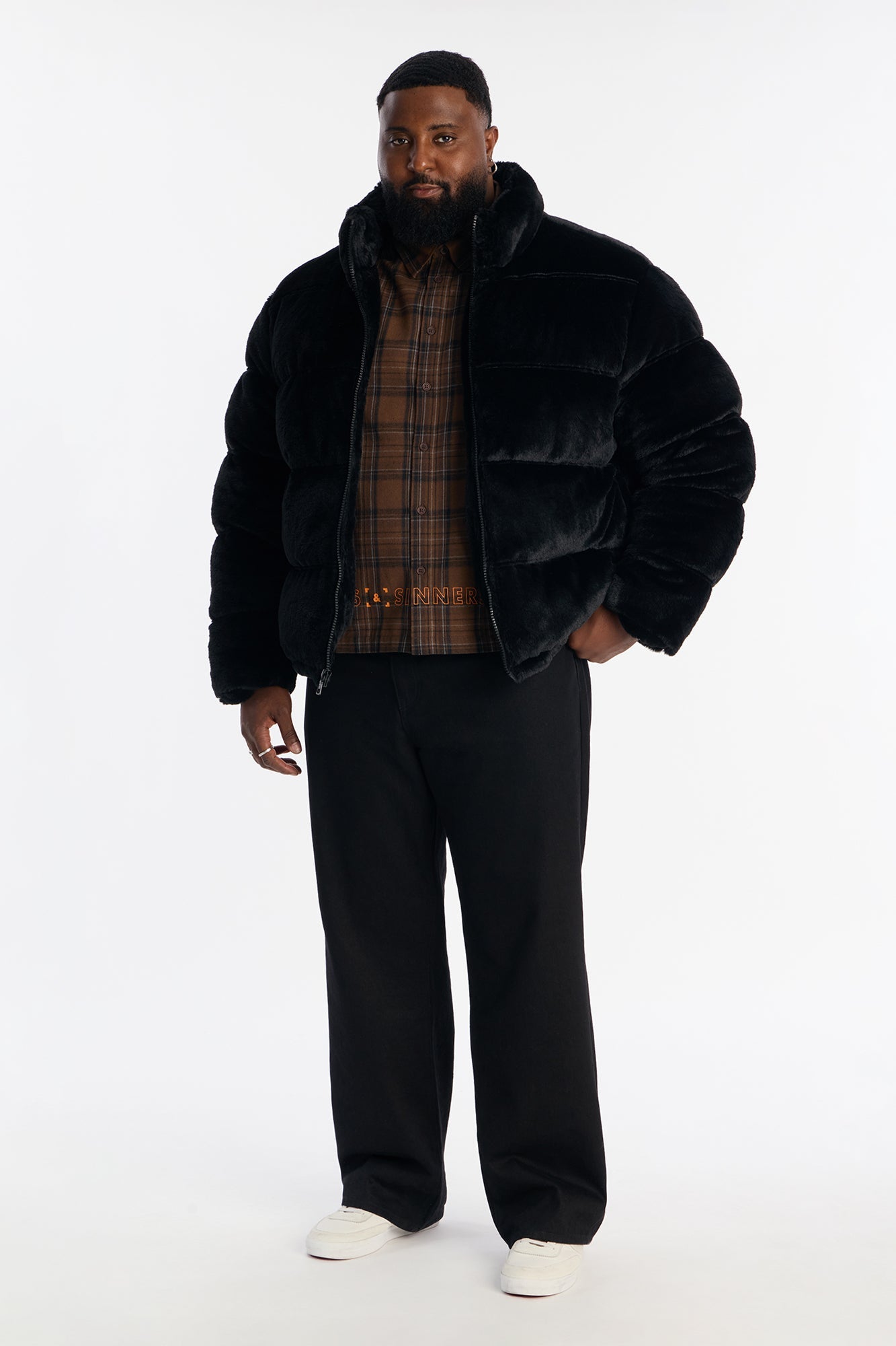 Faux Fur Puffer Jacket - Black