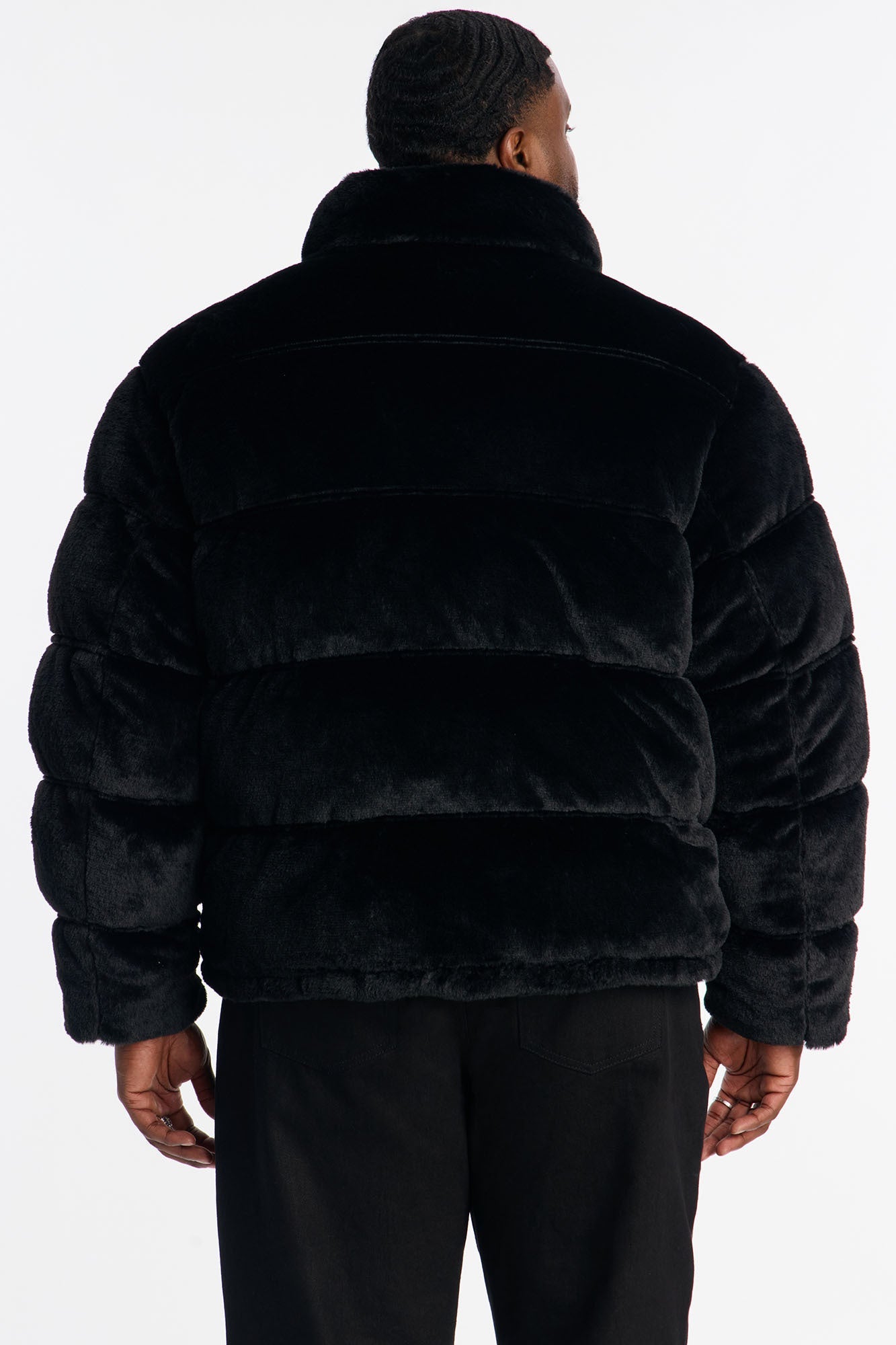Faux Fur Puffer Jacket - Black