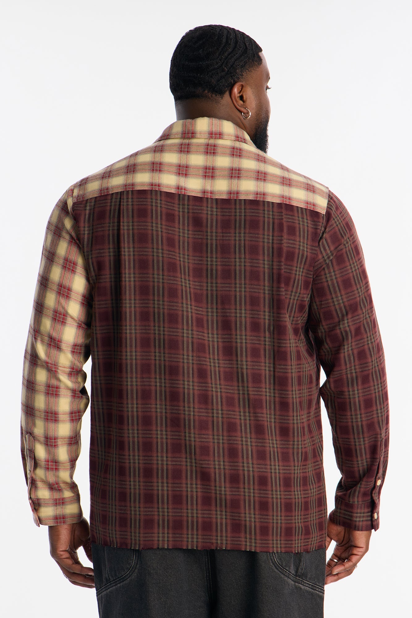 Color Block Casual Flannel - Burgundy/combo