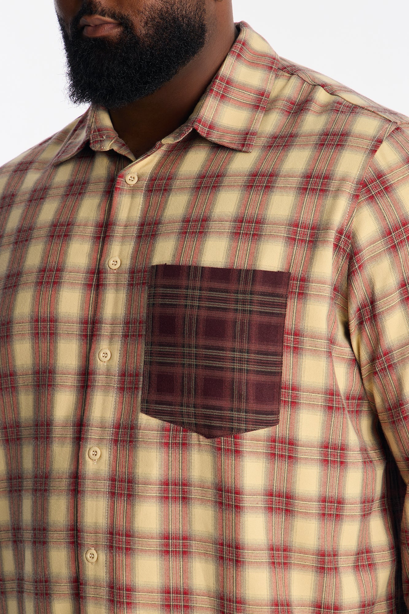 Color Block Casual Flannel - Burgundy/combo