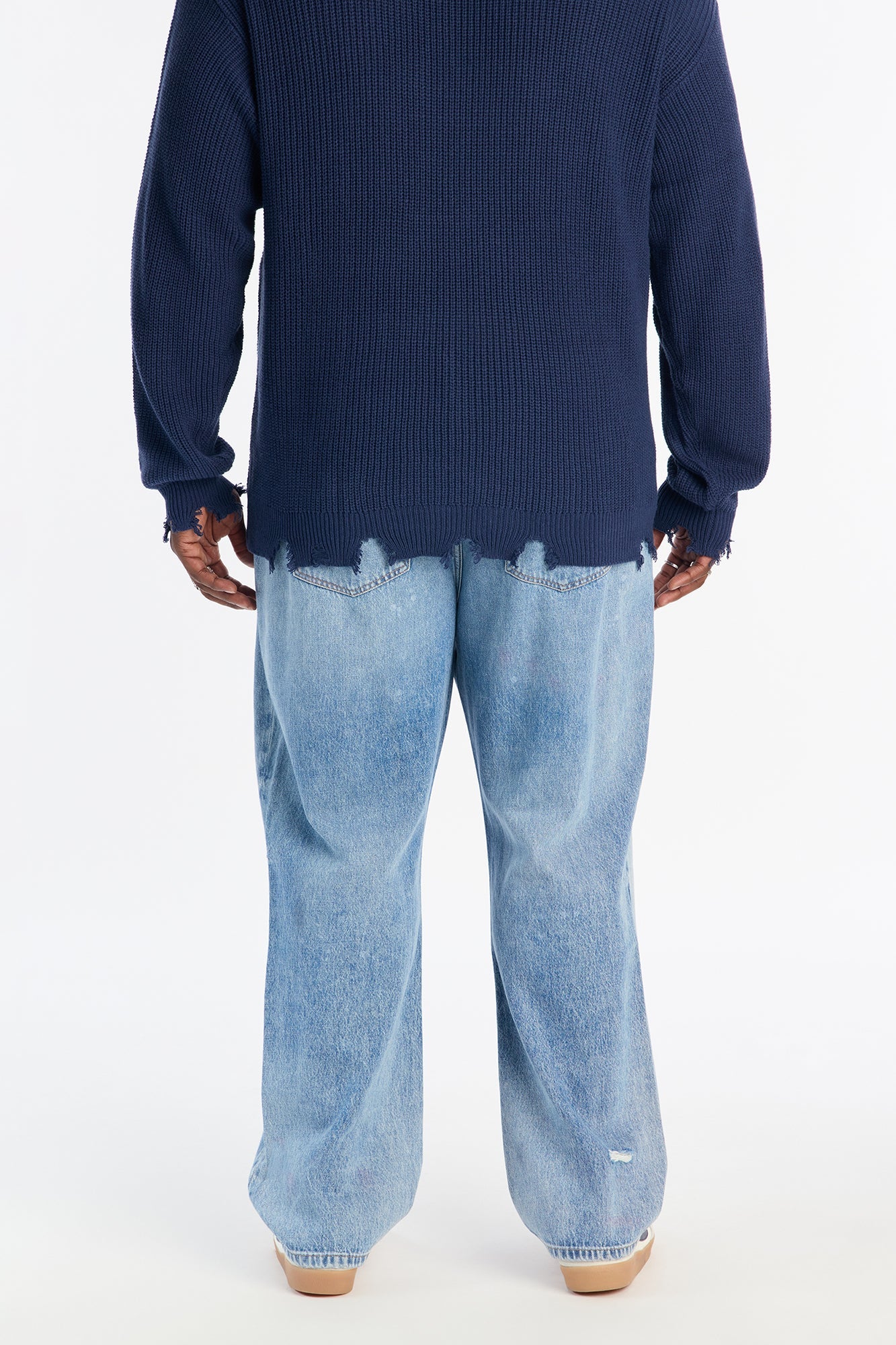 Straight Subtle Distressed Denim Jean - Medium Blue Wash