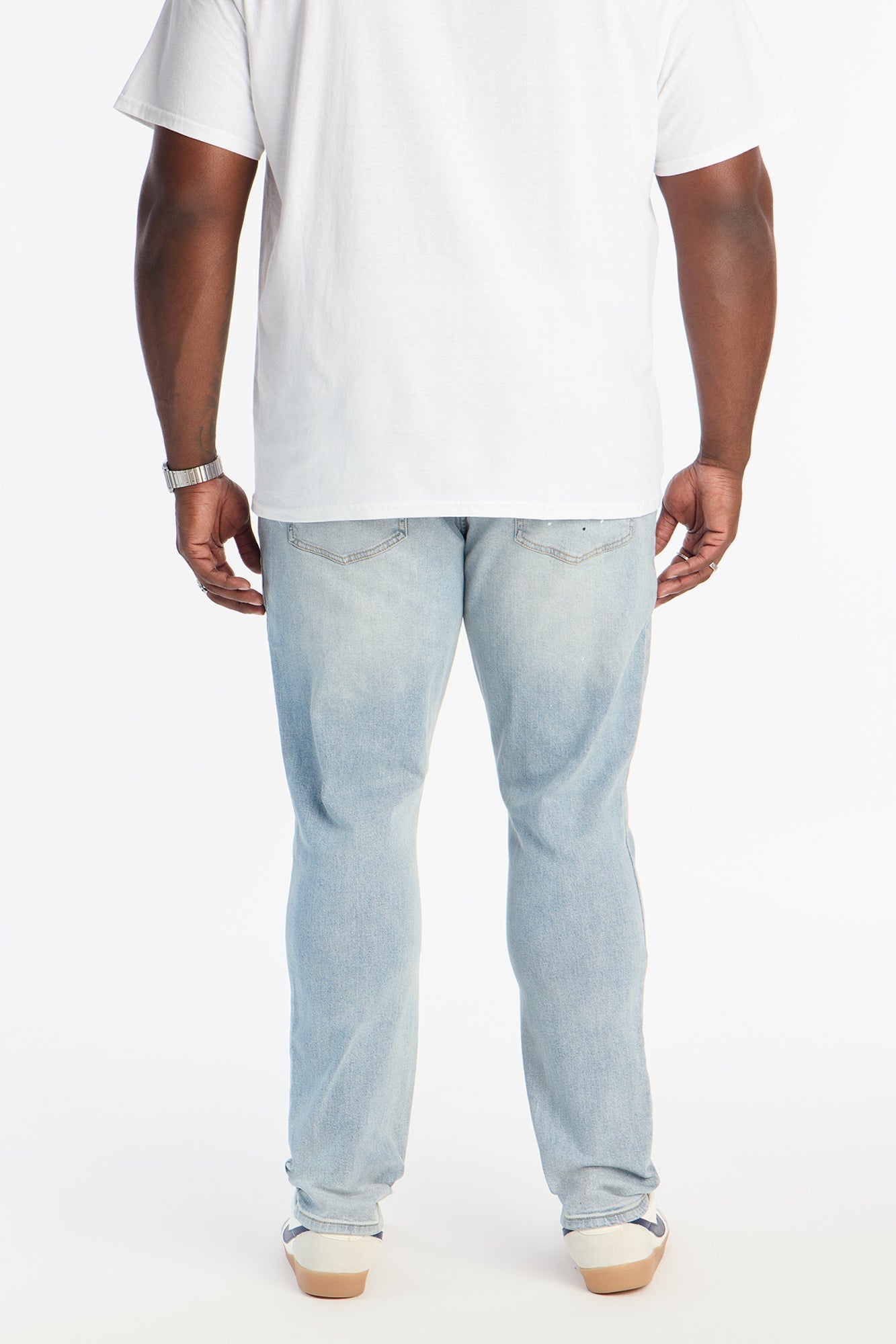 Stacked Skinny Off Hours Paint Splatter Jean - Light Blue Wash