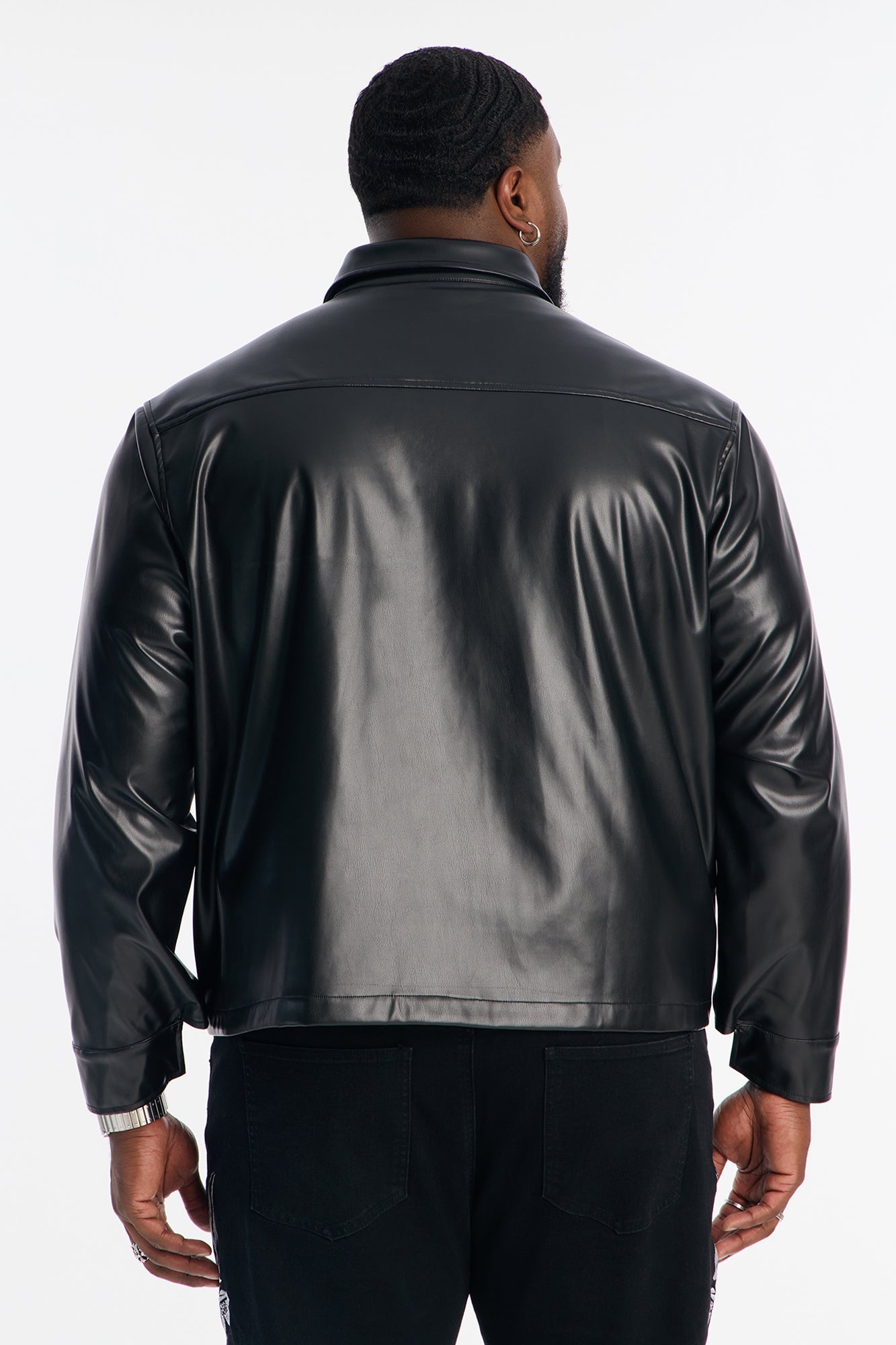 Cropped On Command Faux Leather Button Up Shirt - Black