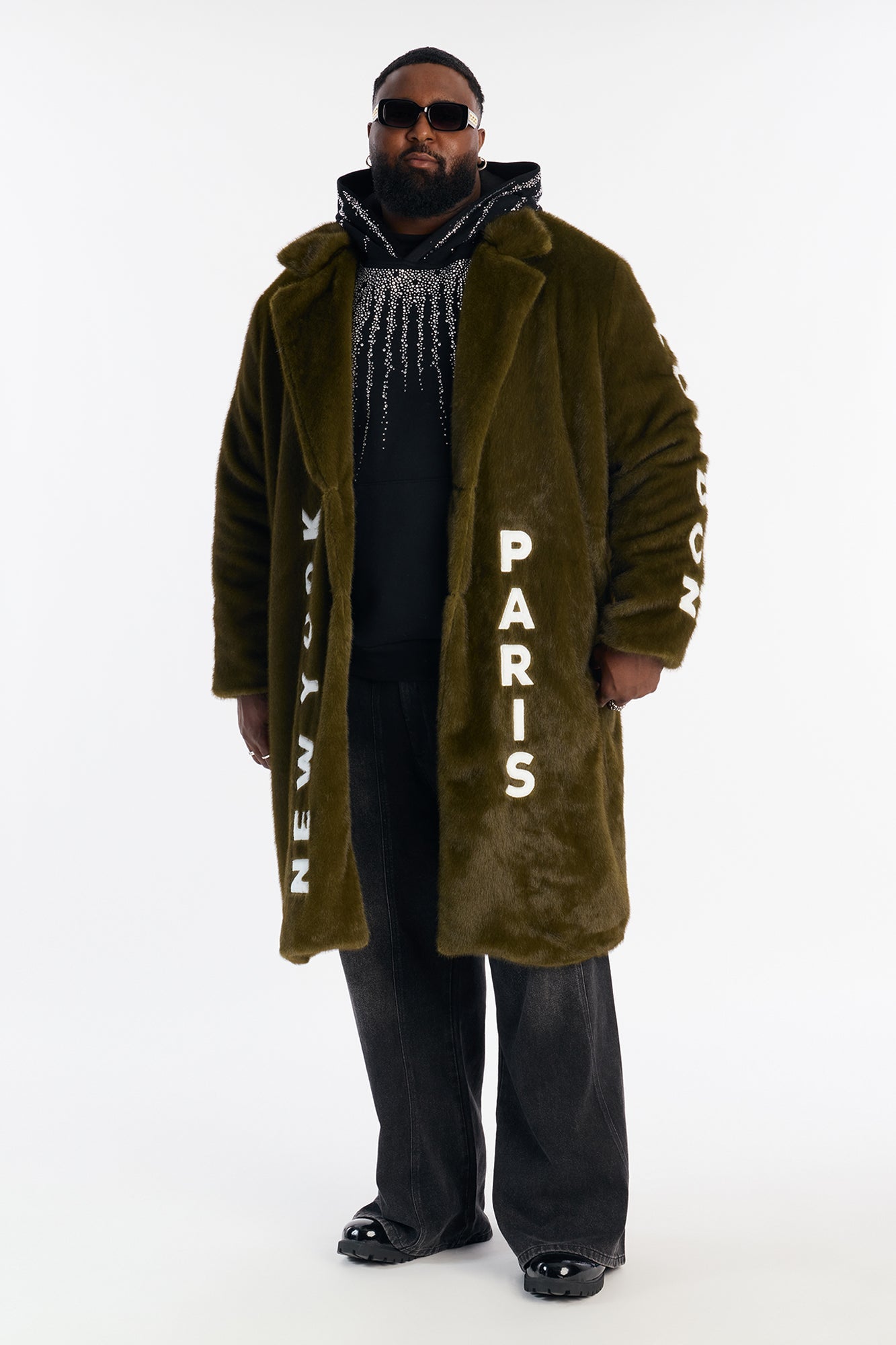 Put Him On The Map Faux Fur Coat - Olive