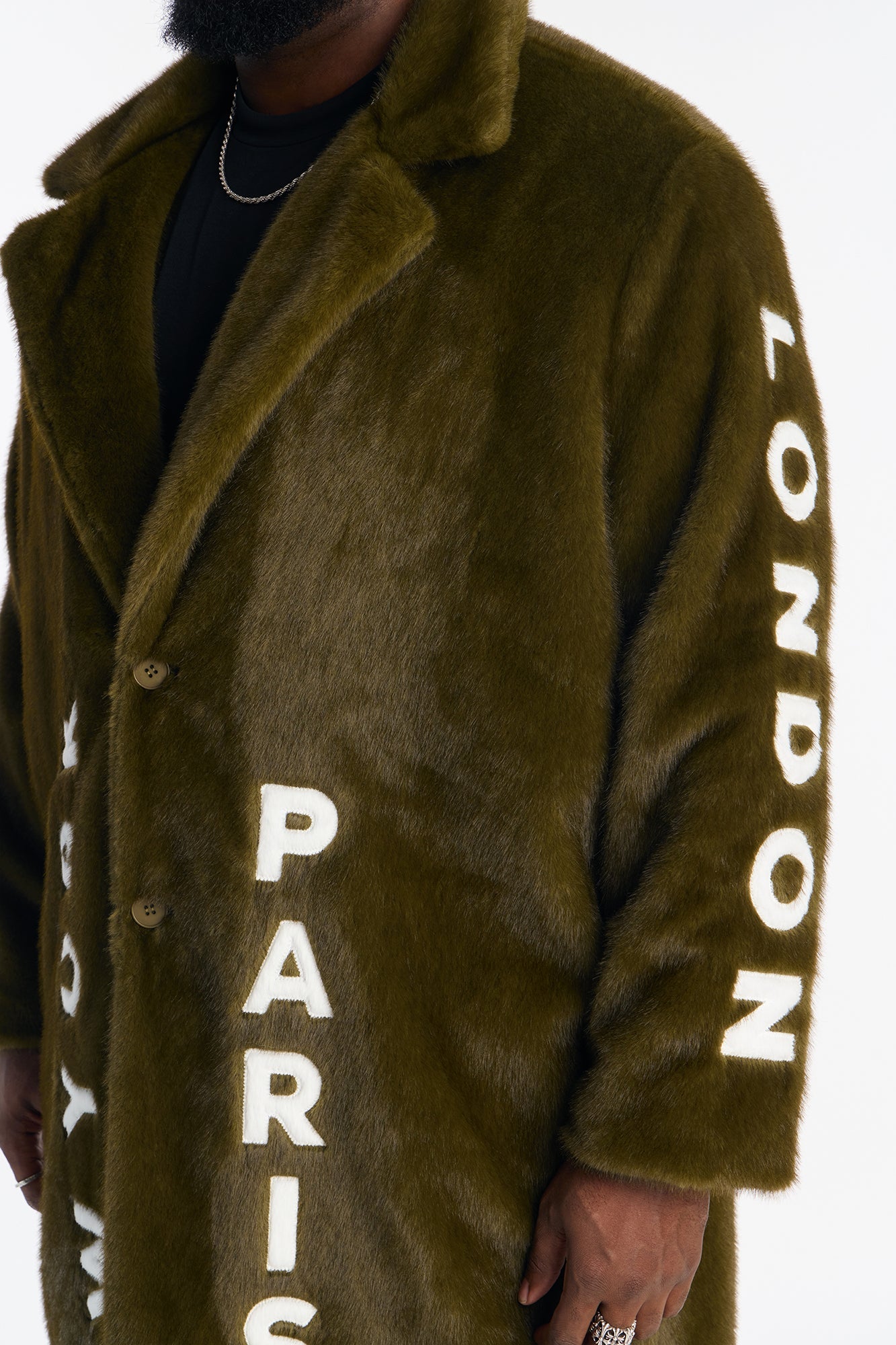 Put Him On The Map Faux Fur Coat - Olive