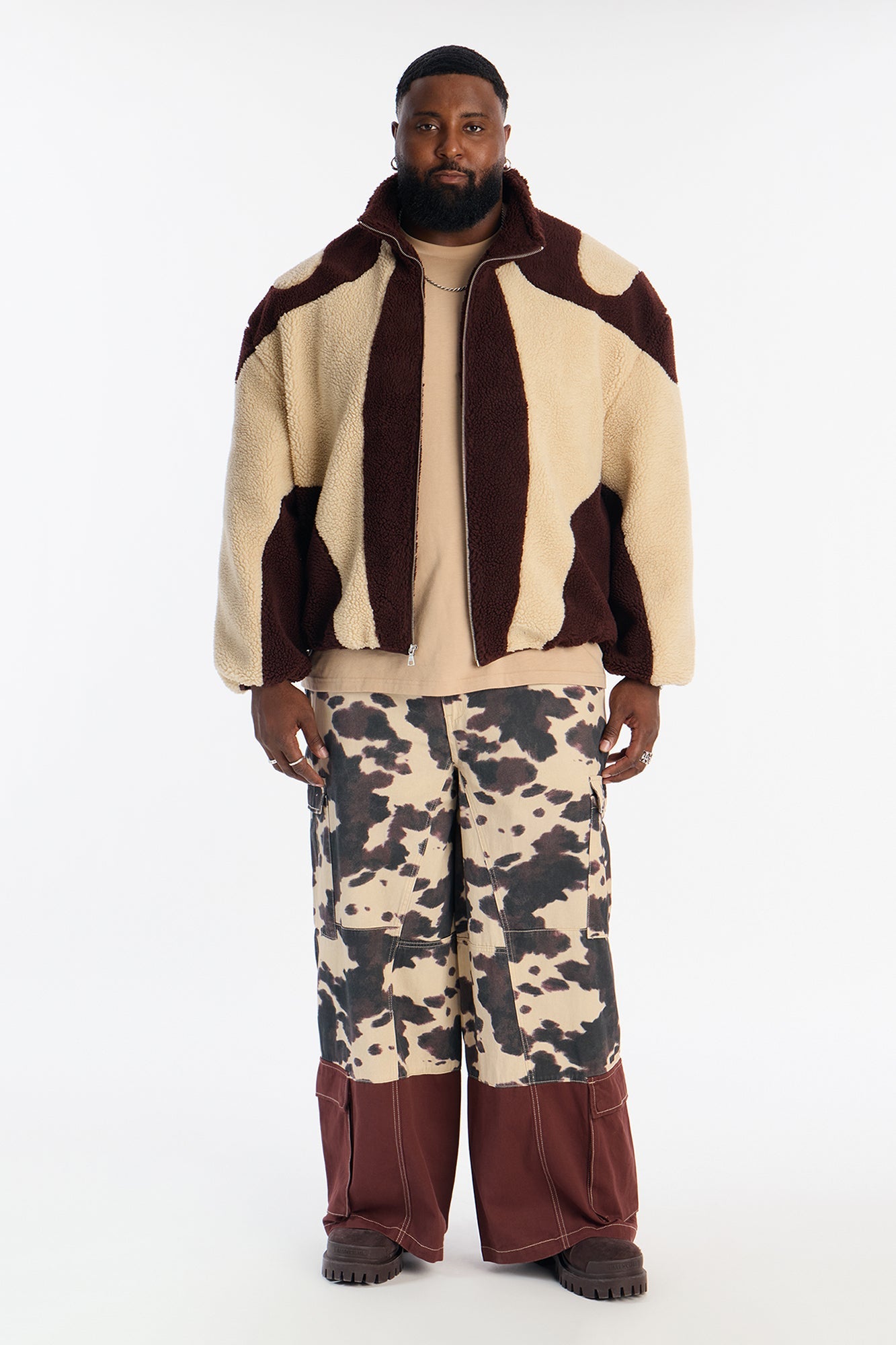 Wide Leg Mixed Worlds Cow Print Pant - Black/combo