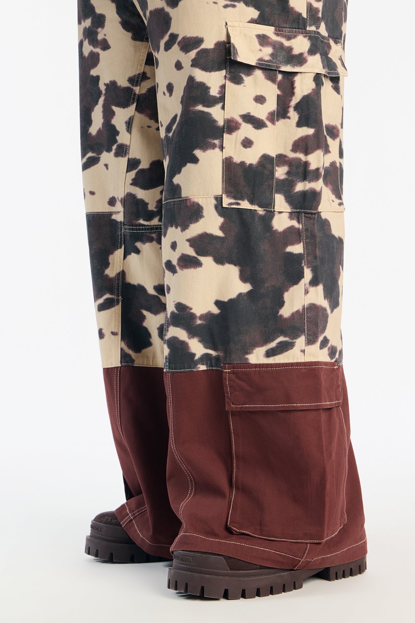Wide Leg Mixed Worlds Cow Print Pant - Black/combo