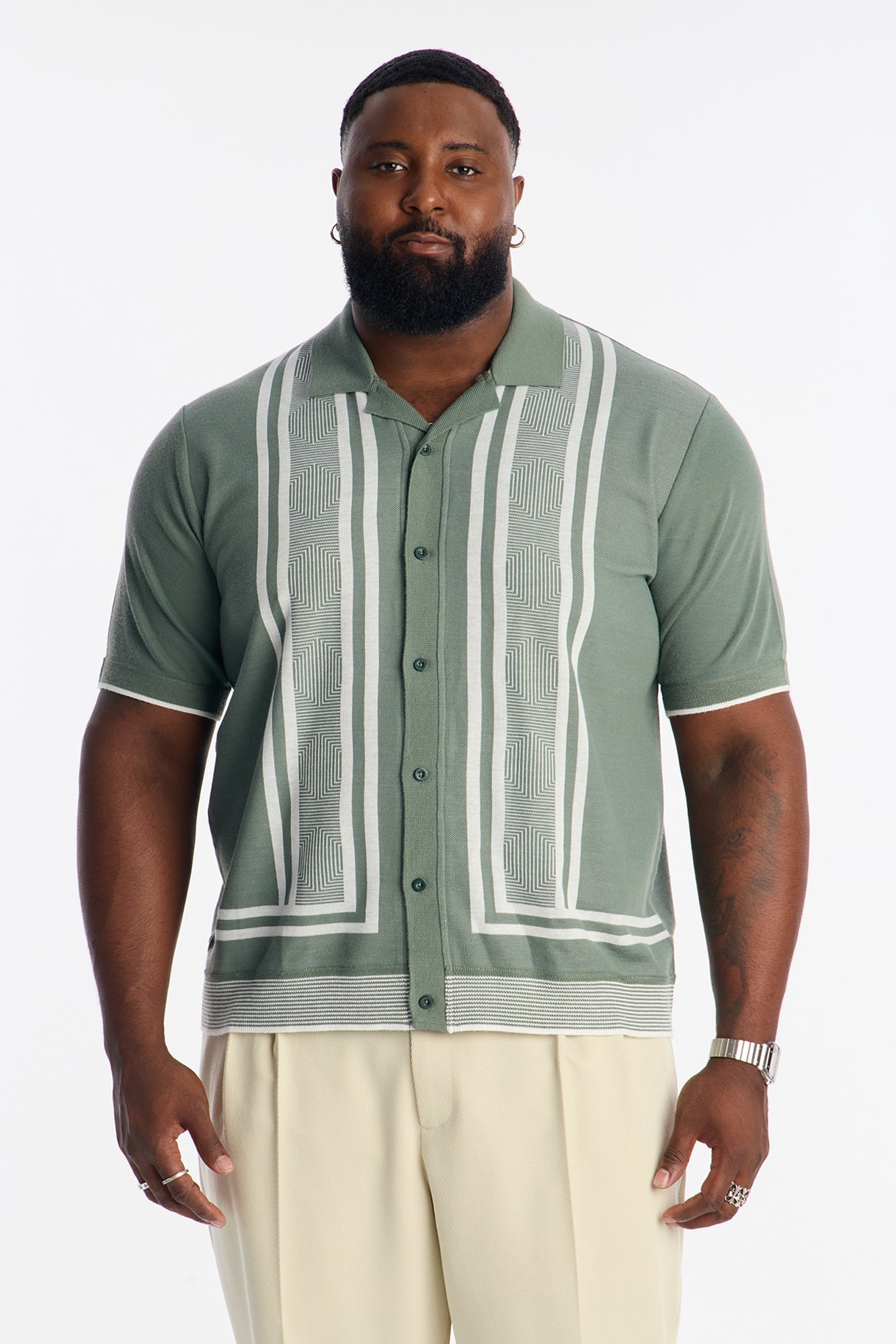Casa Stripe Button Up - Green/combo