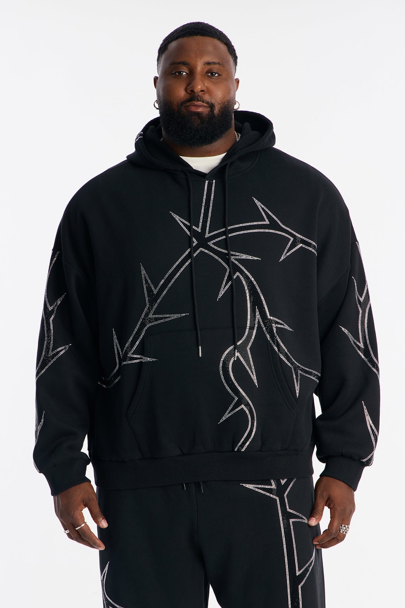 Thorn Rhinestone Oversized Hoodie - Black
