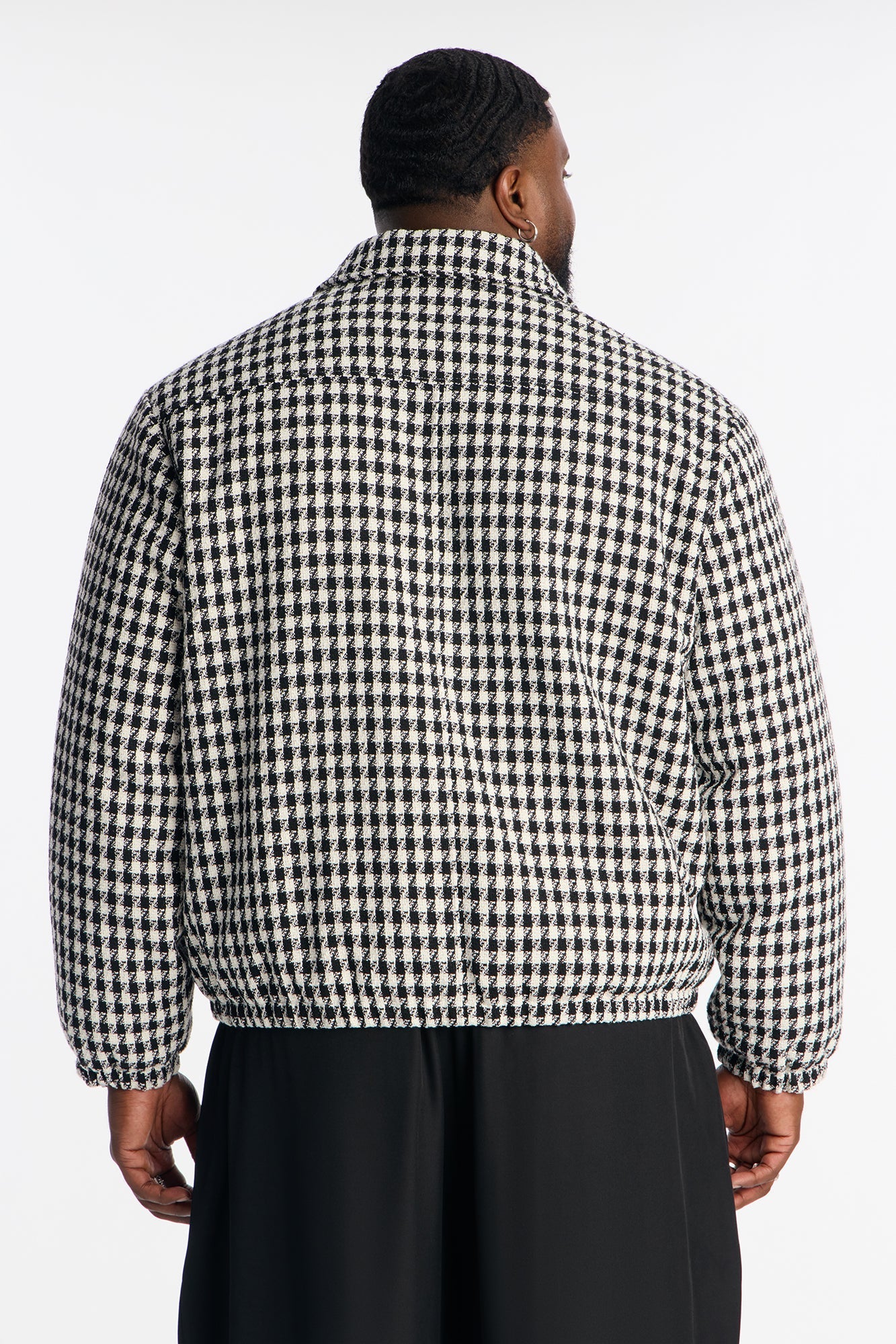 Ludlow Checkered Tweed Padded Bomber Jacket - Black/White