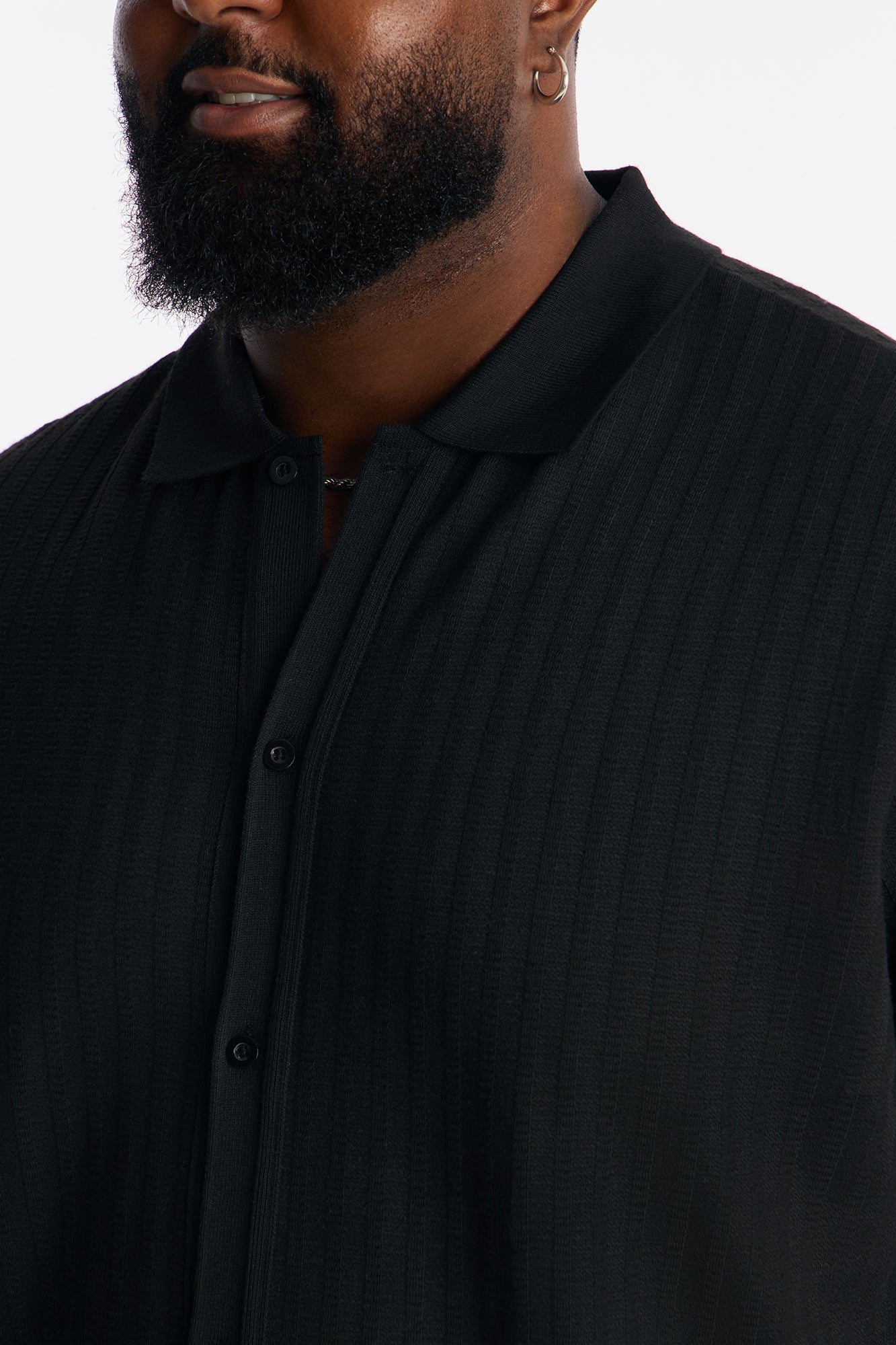 Shadow Button Striped Button Up - Black