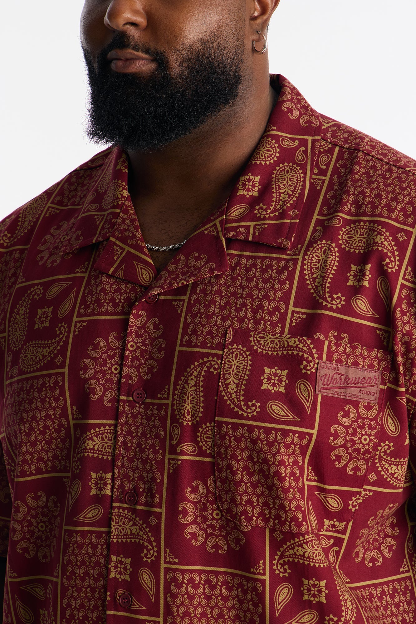 Clinton Hill Mosaic Button Up Shirt - Burgundy