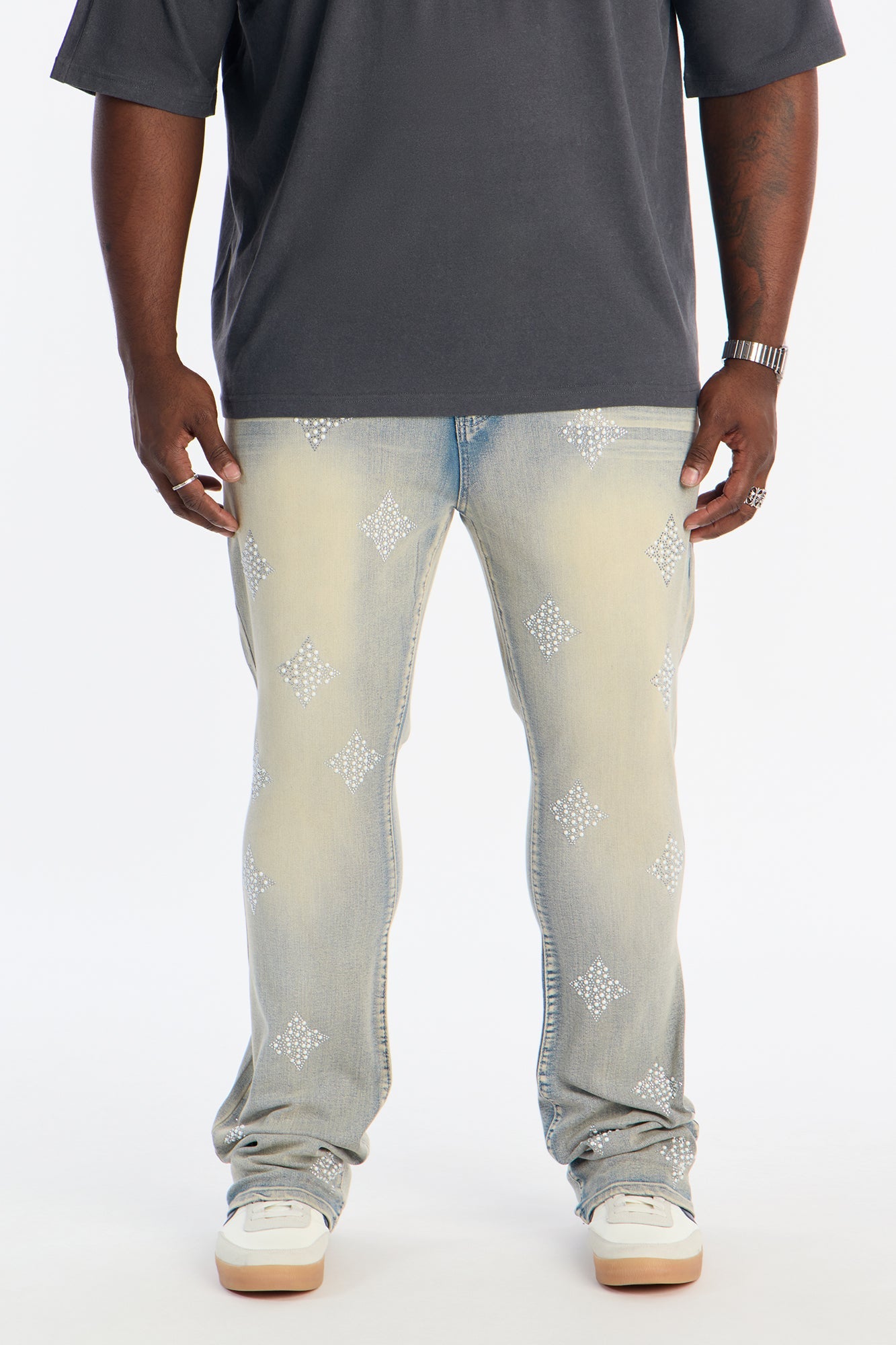 Stacked Skinny Flare Ice Star Pearl Jean - Light Wash