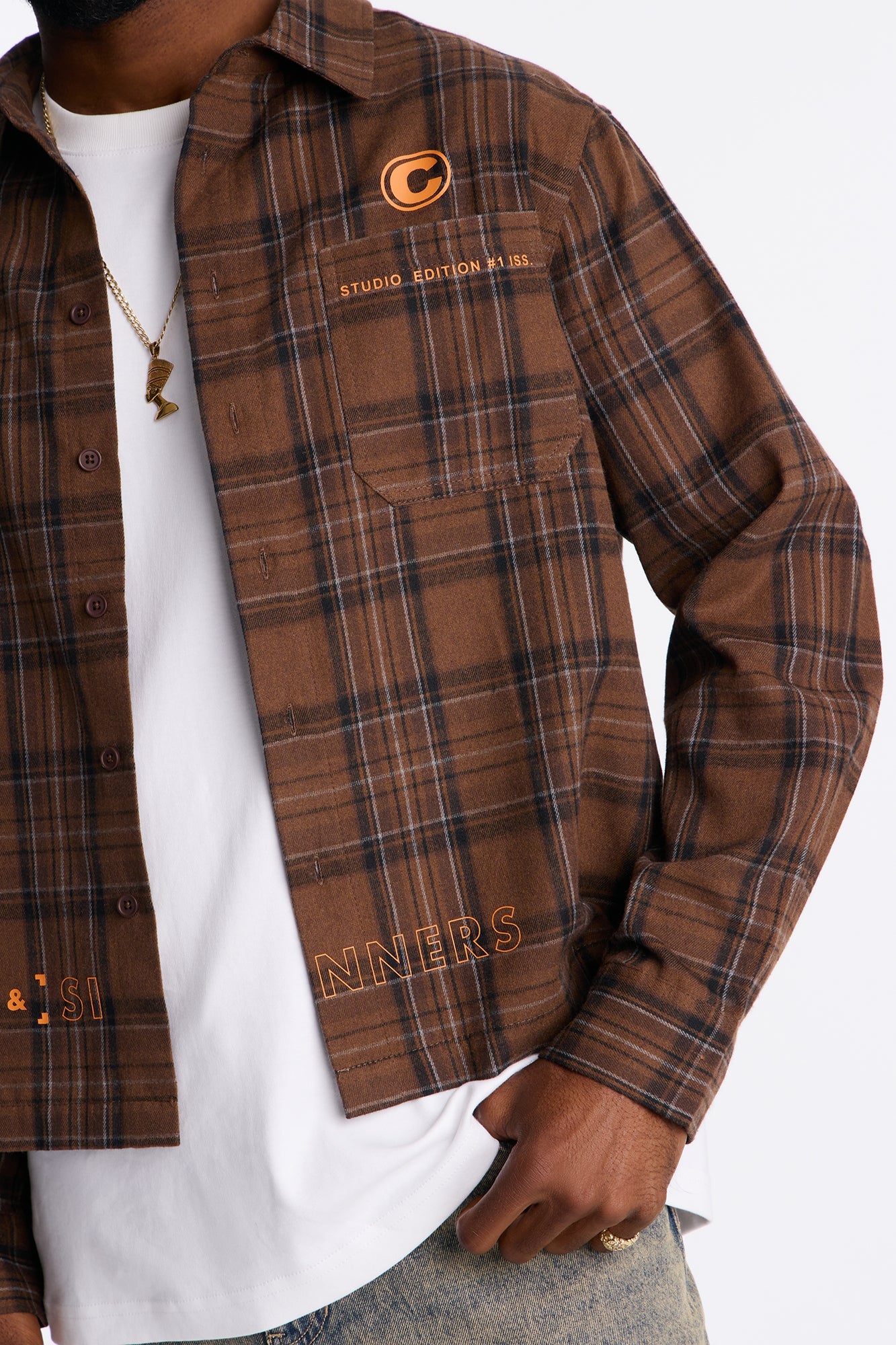 Cropped Culture Plaid Button Up Shirt - Brown