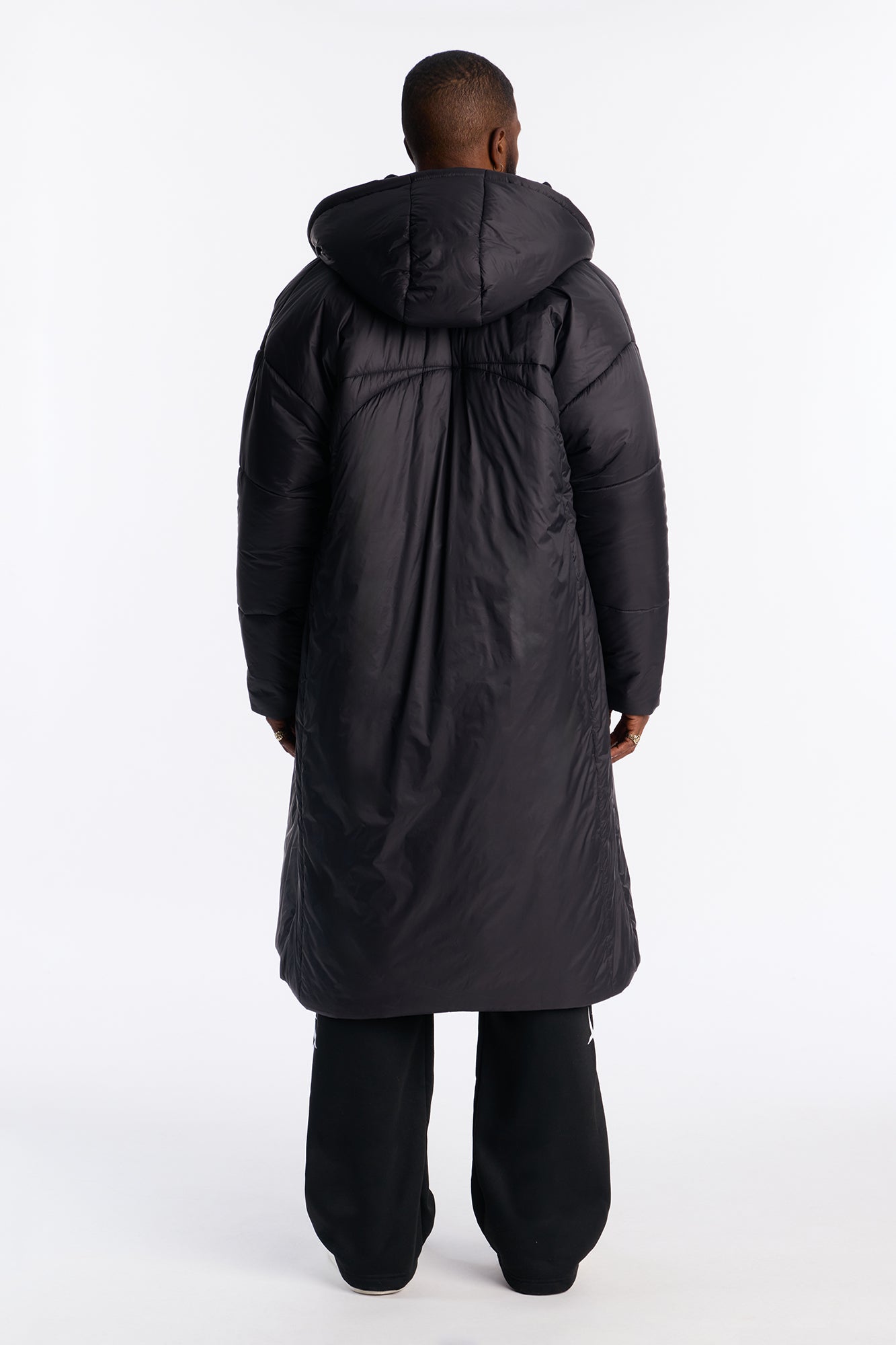 Hooded Oversized Exaggerated Wrap Long Puffer Jacket - Black