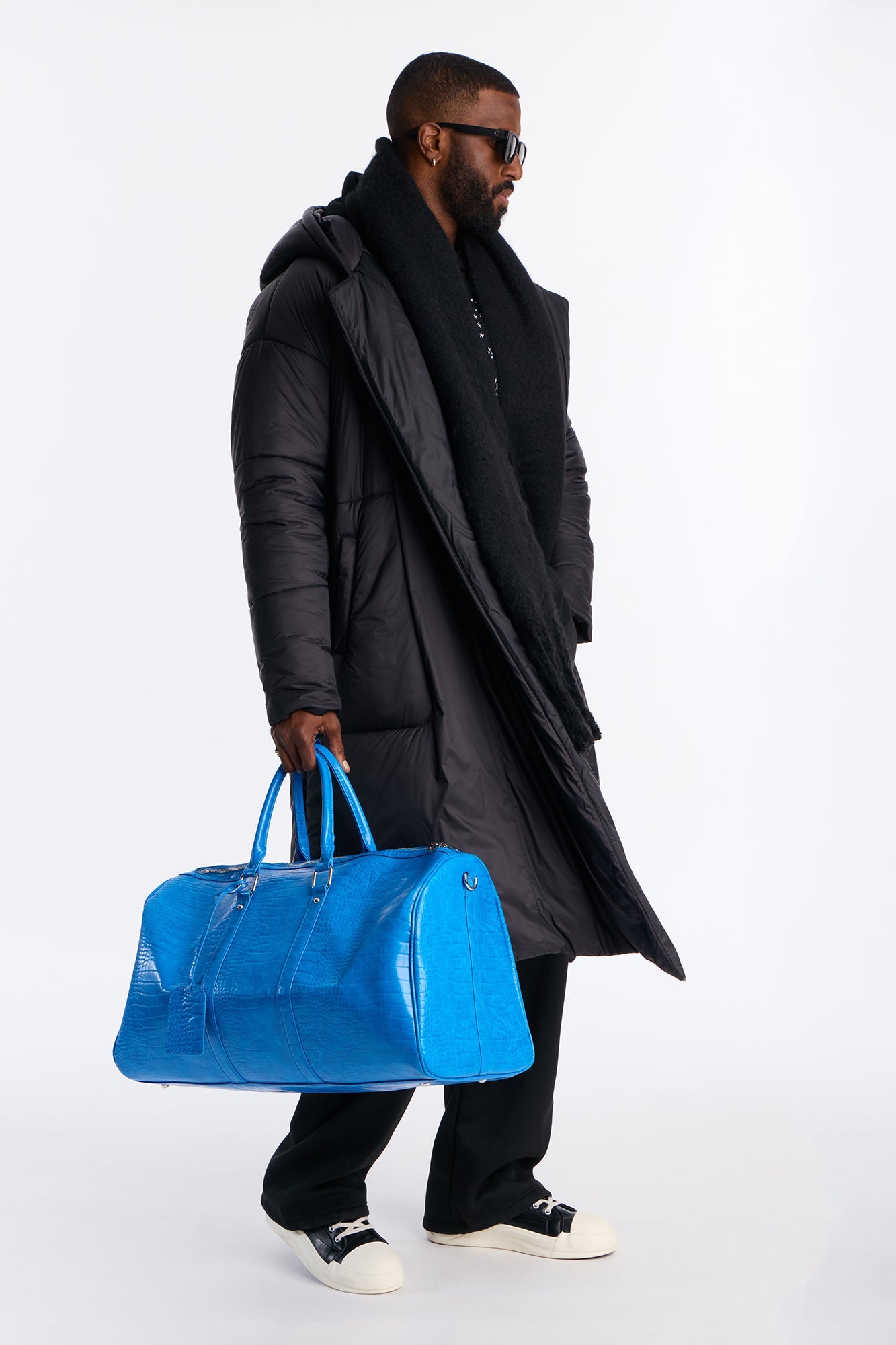 Full Size Croc Embossed Faux Leather Duffle Bag - Blue