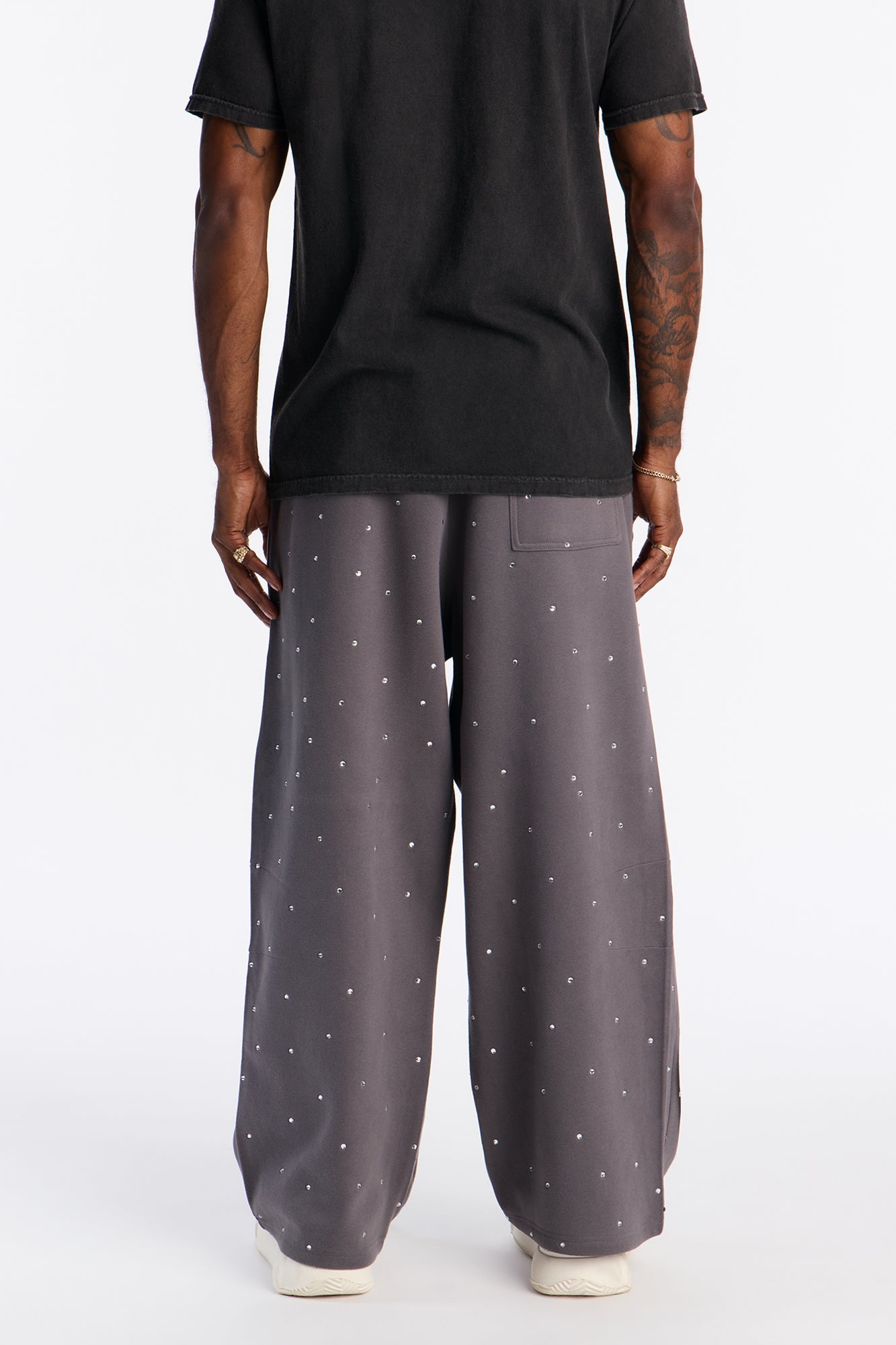 Rhinestone Flame Wide Leg Sweatpants - Charcoal