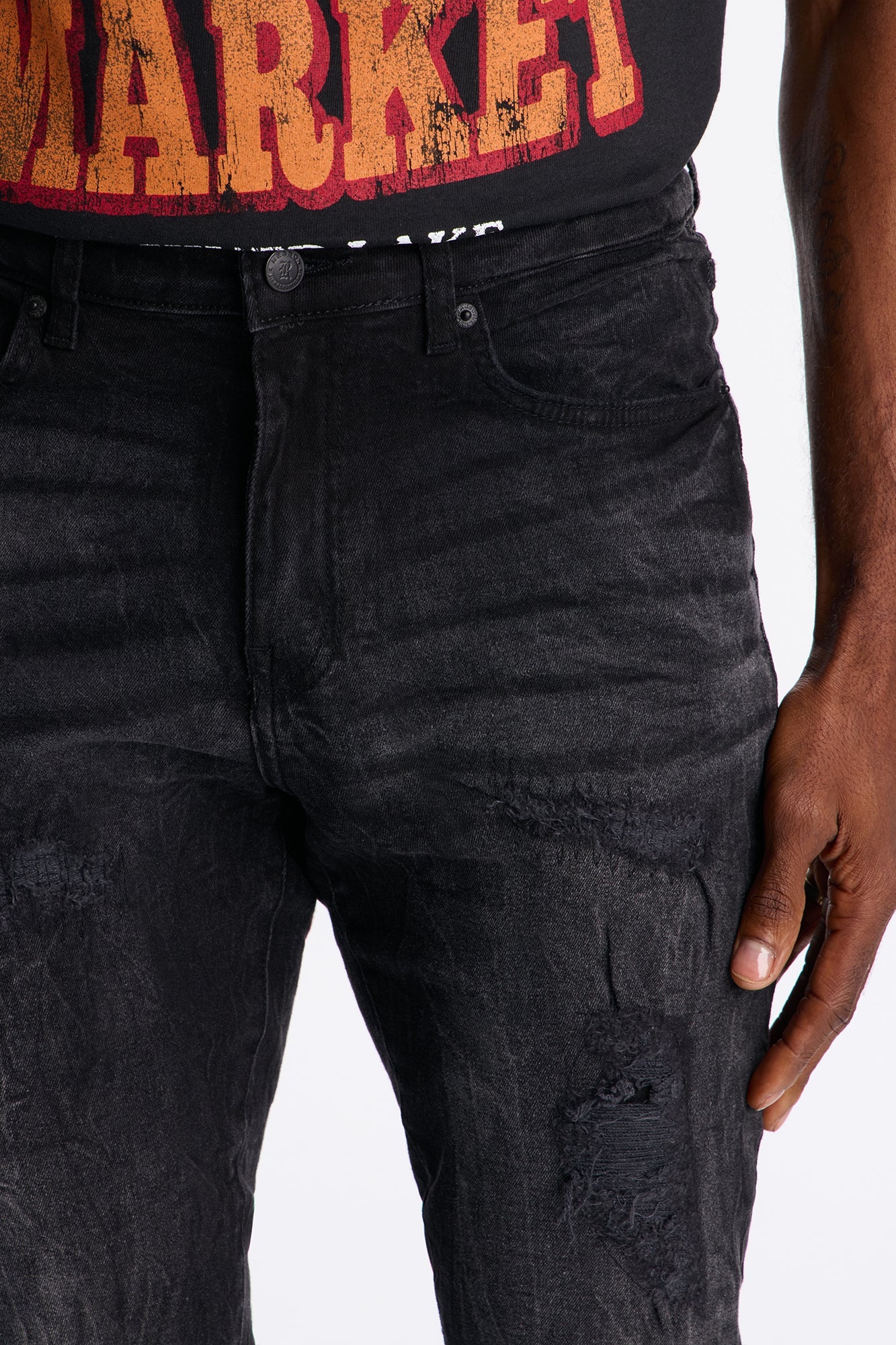 Skinny Distressed Memento Jeans - Black