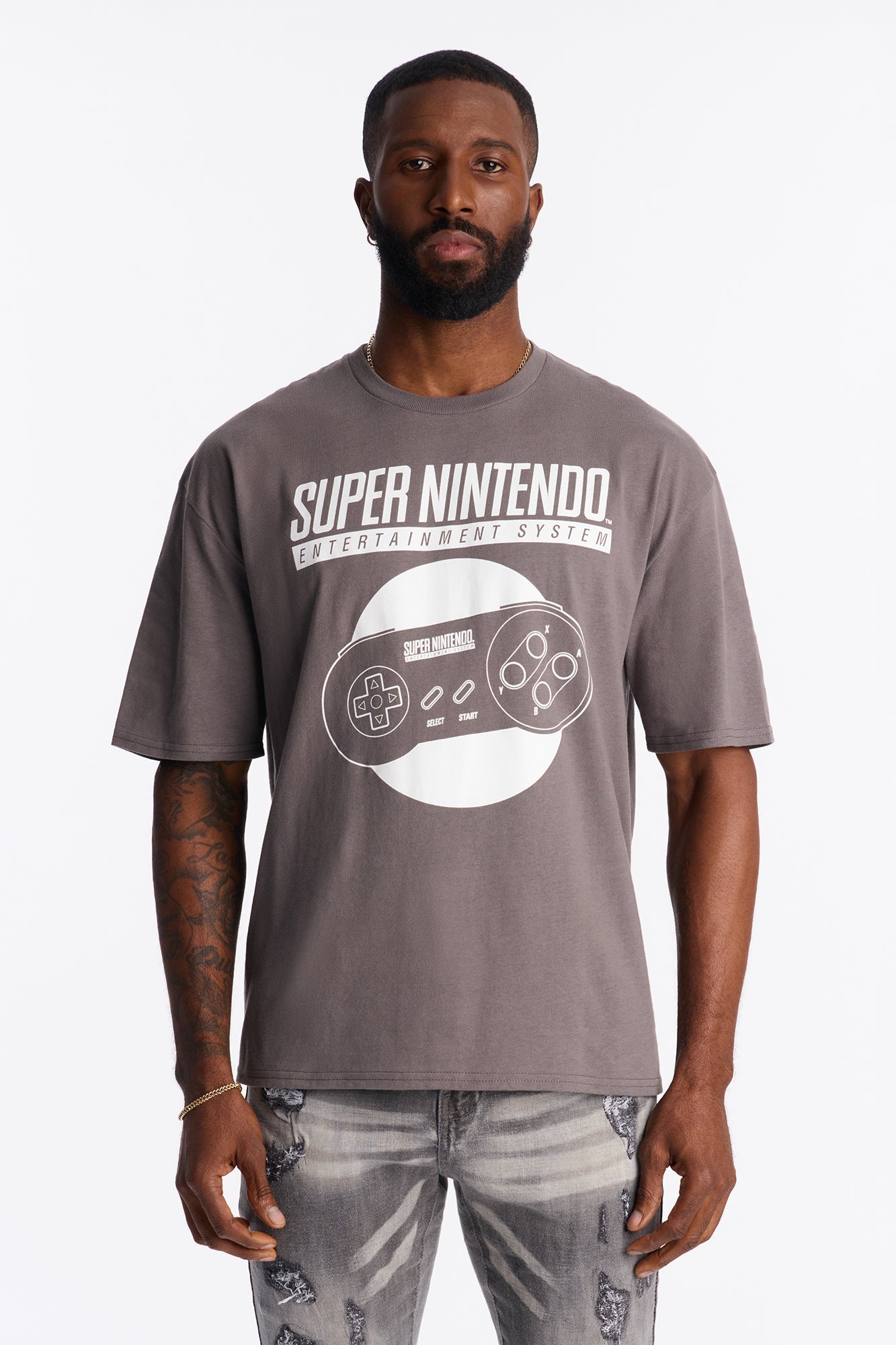 Super Nintendo Vintage Boxy Short Sleeve Tee - Charcoal