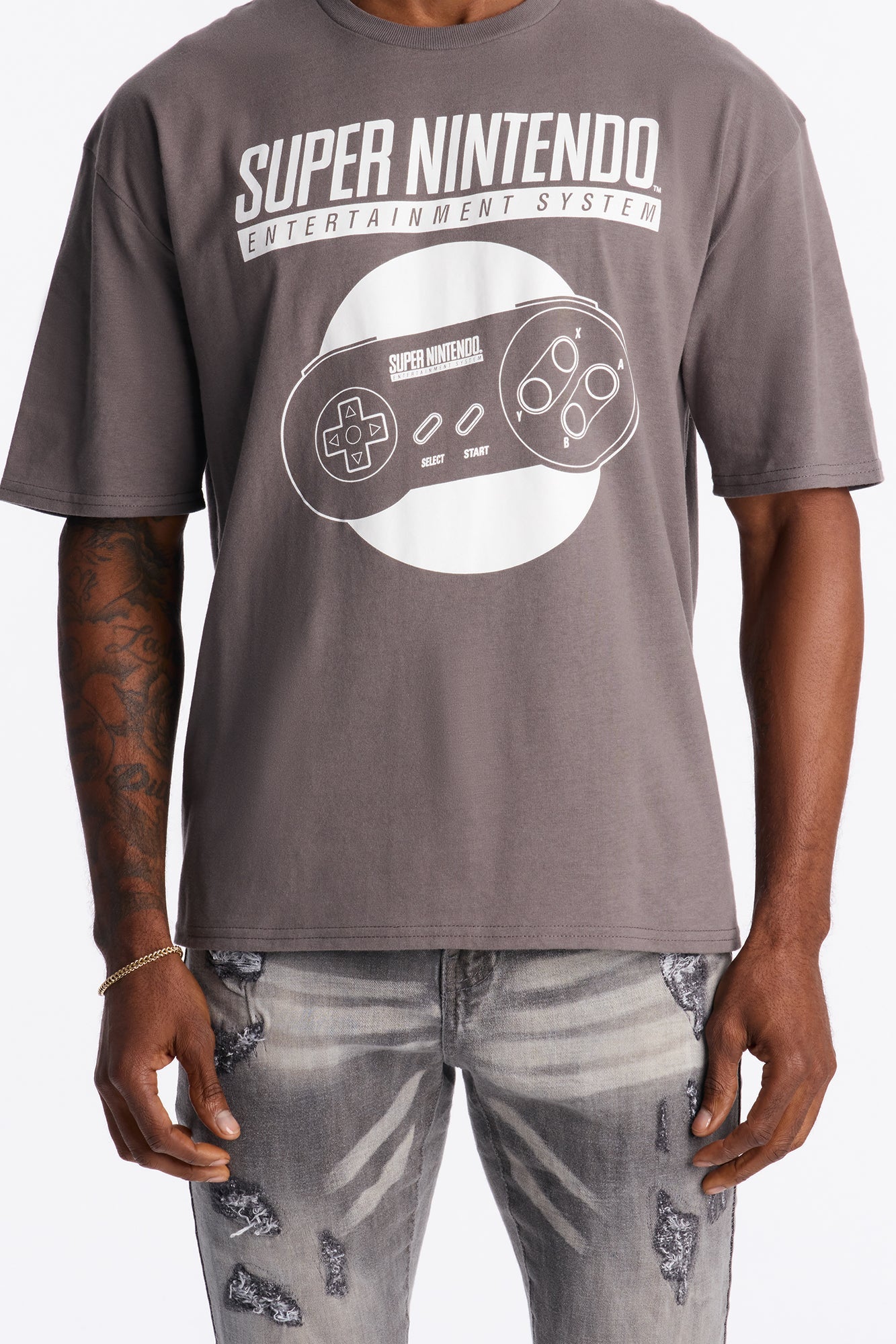 Super Nintendo Vintage Boxy Short Sleeve Tee - Charcoal