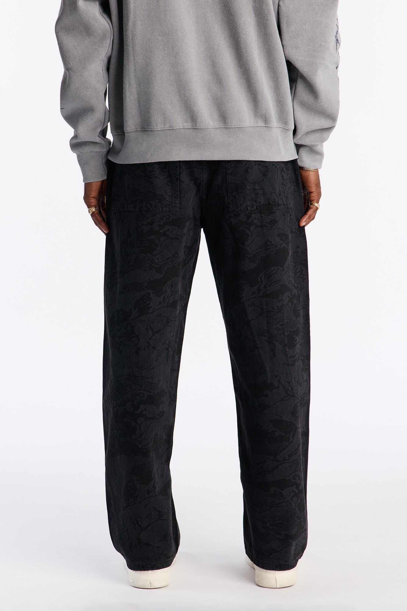 Baggy Floral Print Jean - Black Wash