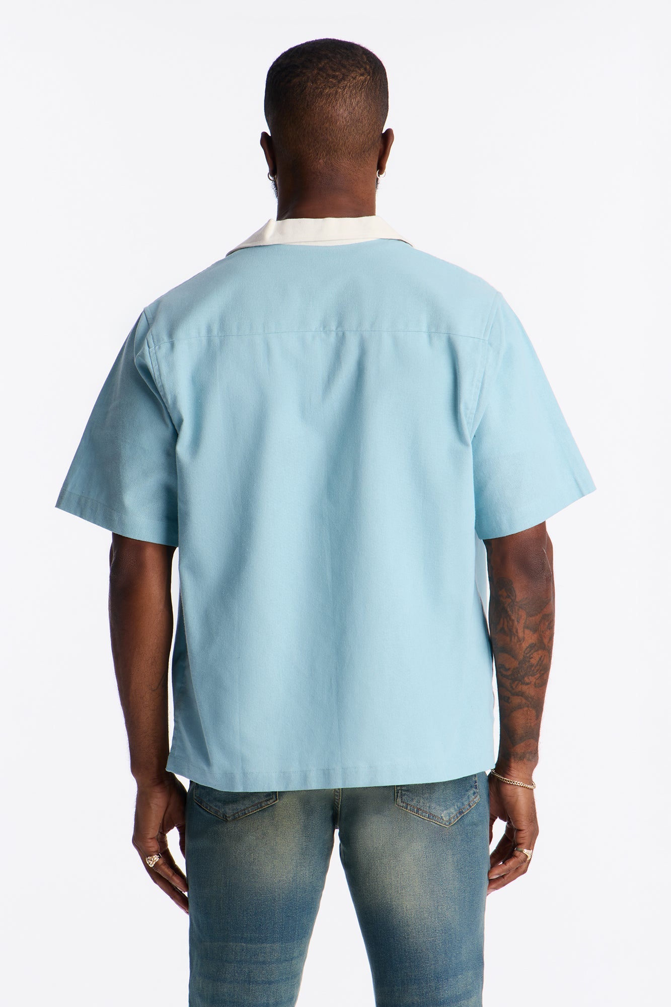 Panel Trim Button Up Shirt - Blue