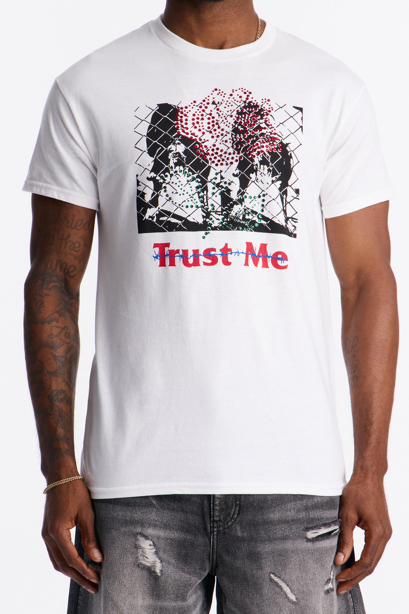 Trust Me Rhinestone Short Sleeve Tee - White
