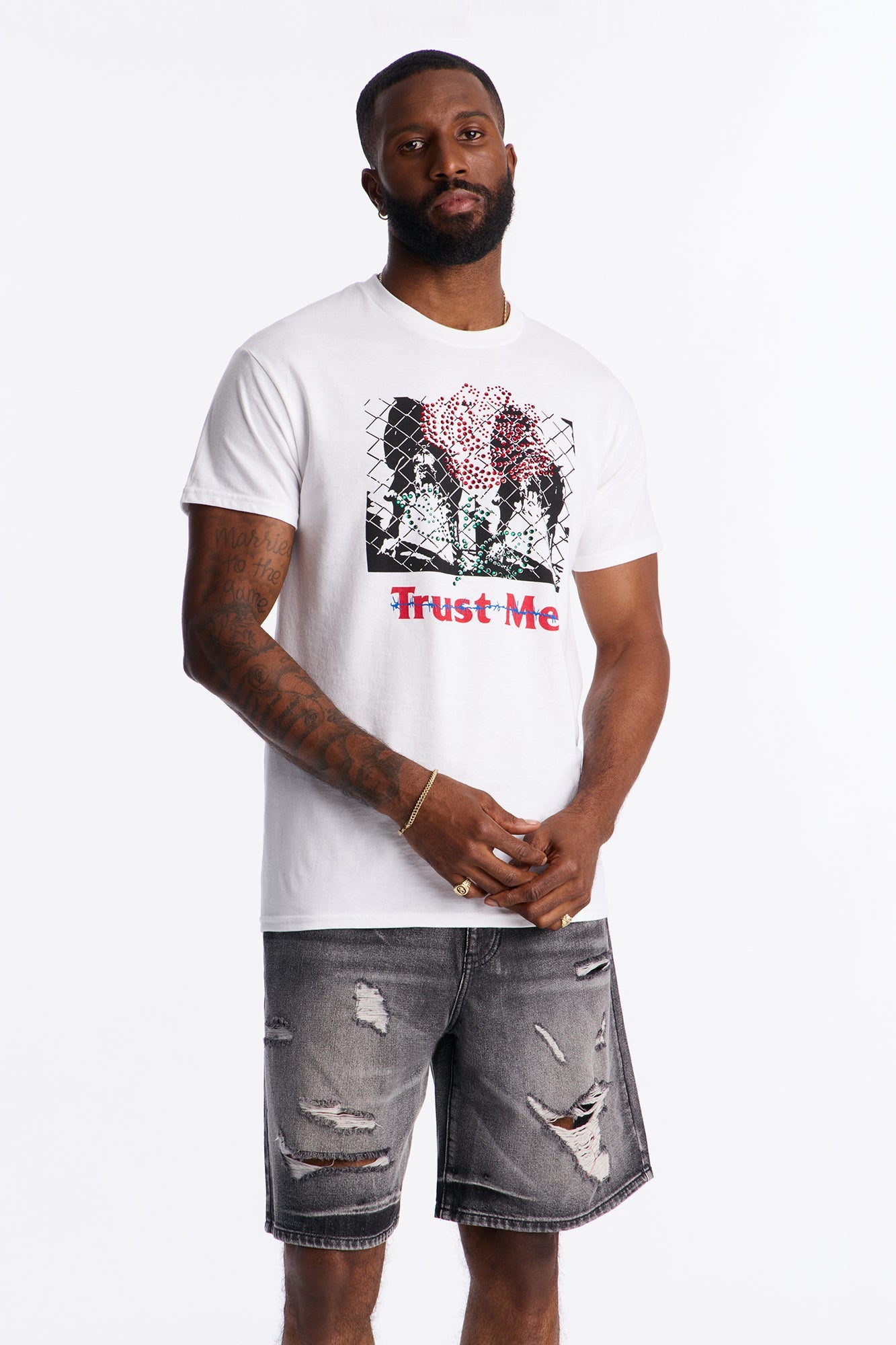 Trust Me Rhinestone Short Sleeve Tee - White